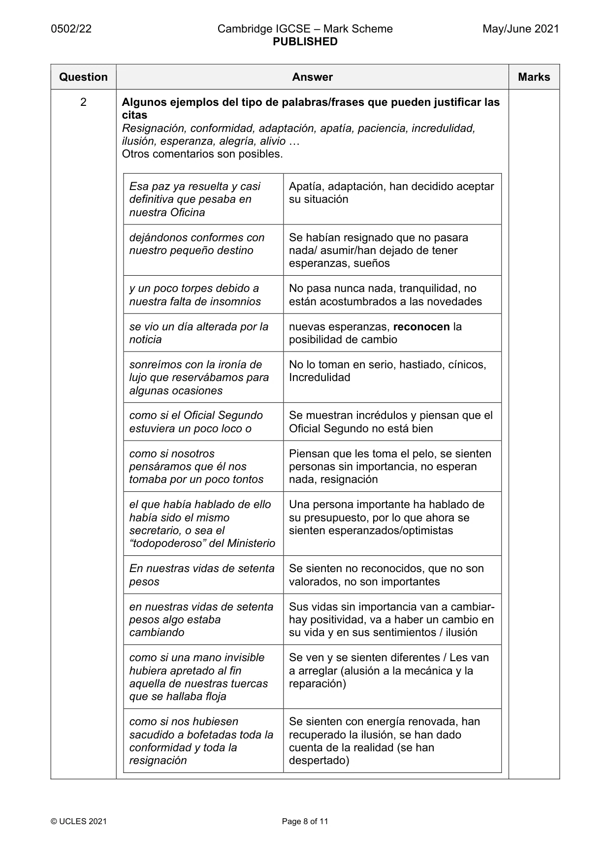 Mark scheme, page 8 of 11