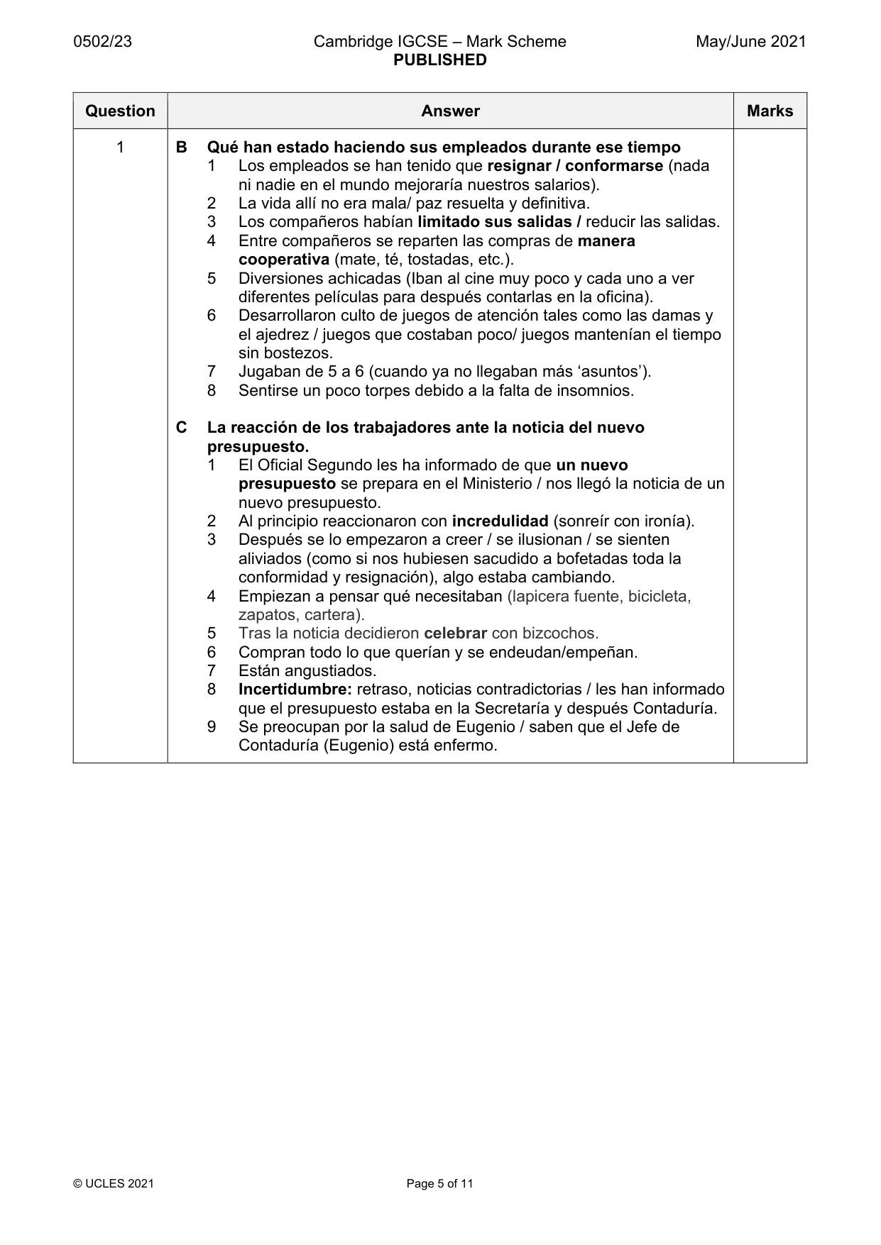 Mark scheme, page 5 of 11