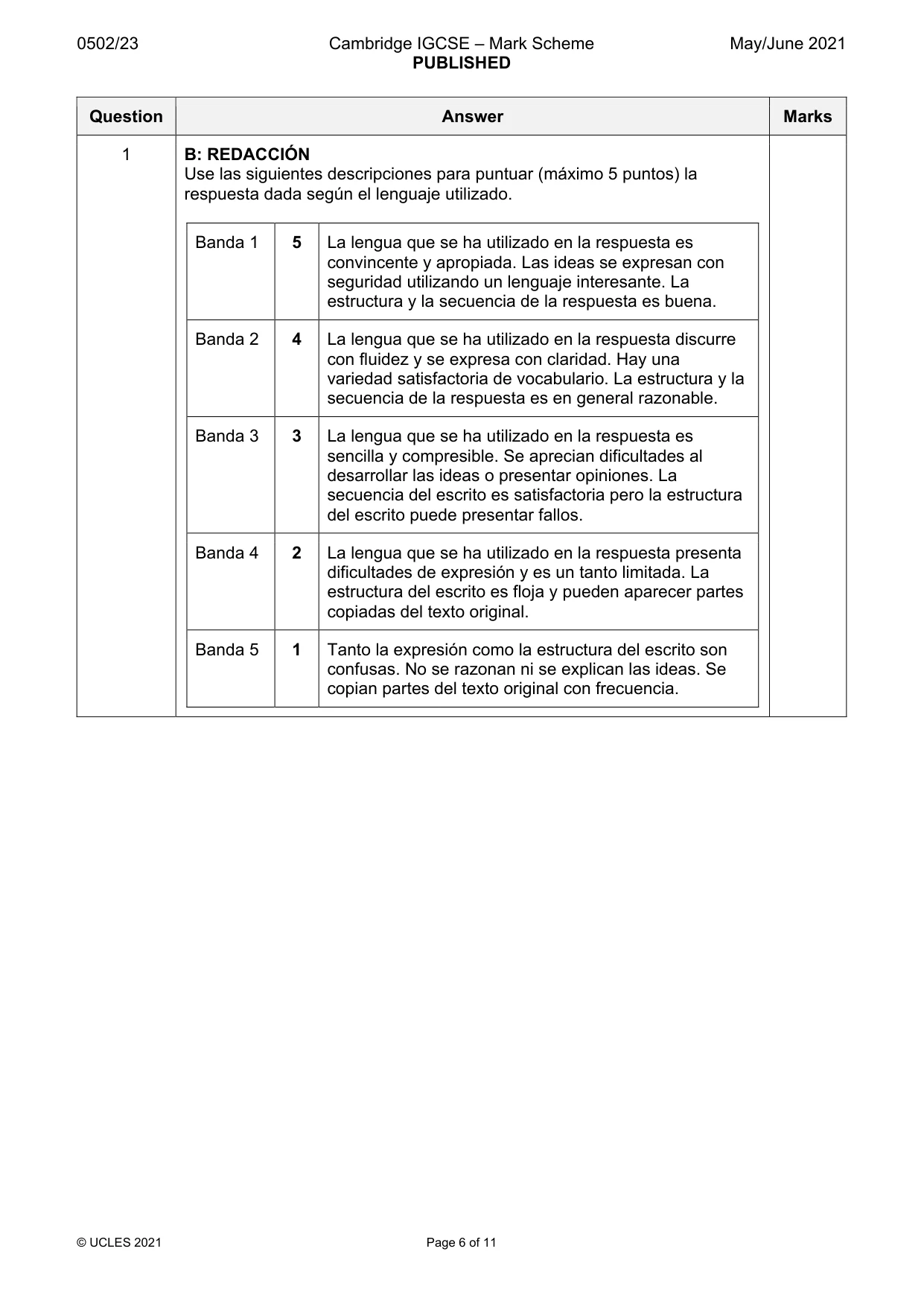 Mark scheme, page 6 of 11