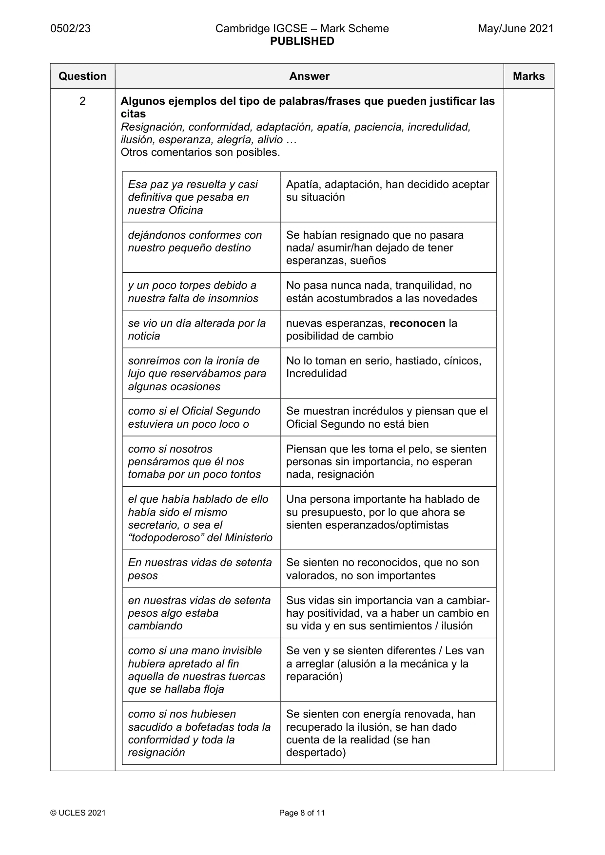 Mark scheme, page 8 of 11