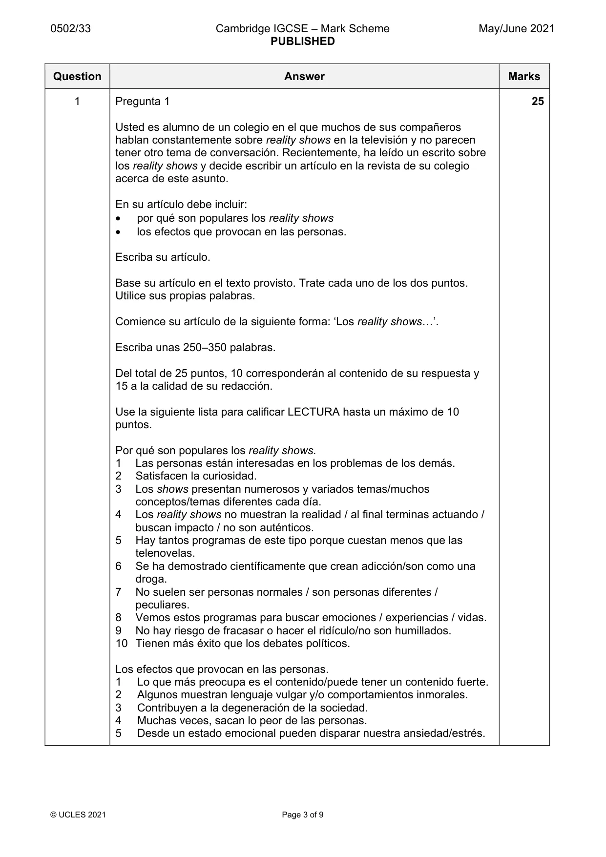 Mark scheme, page 3 of 9