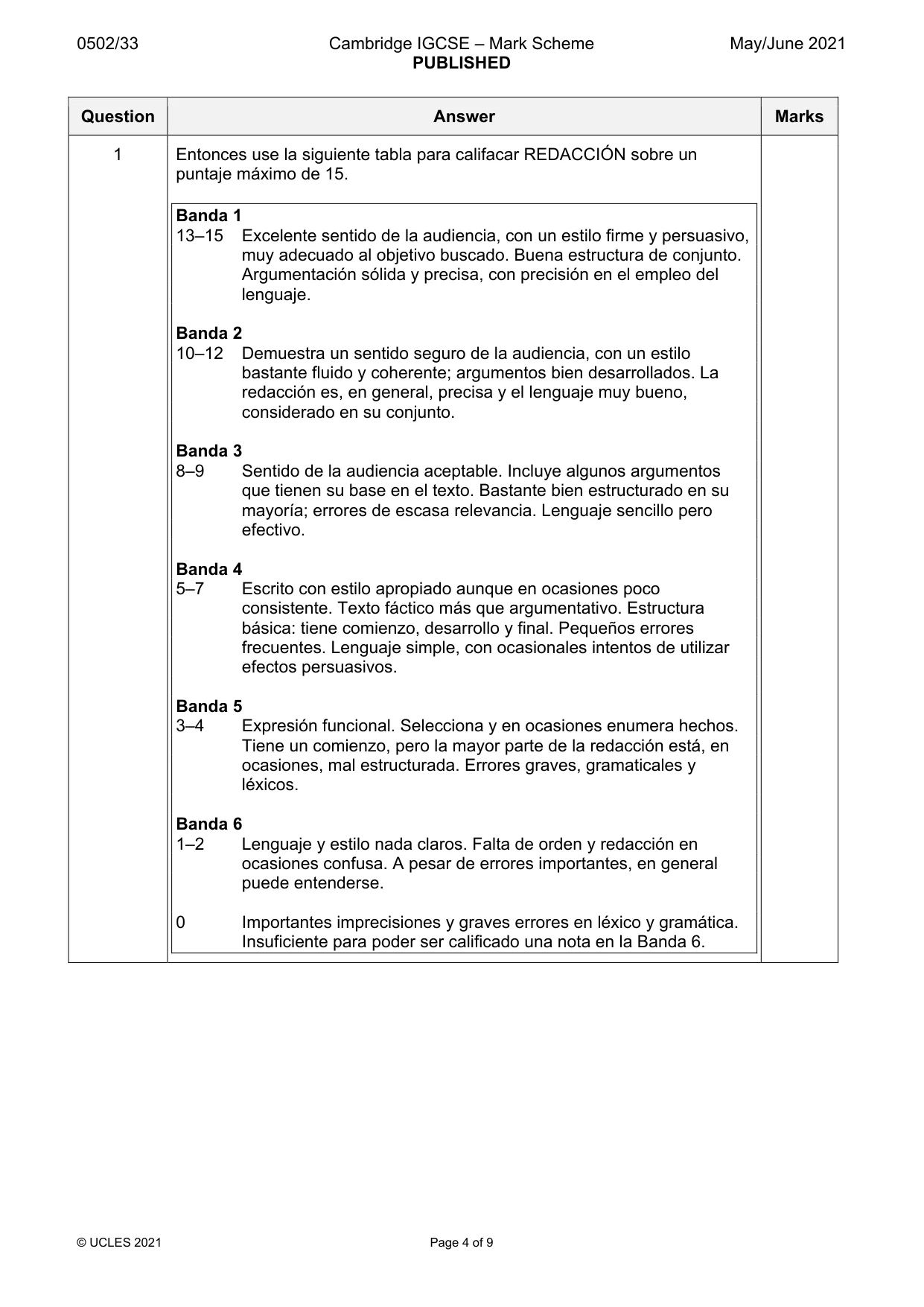 Mark scheme, page 4 of 9