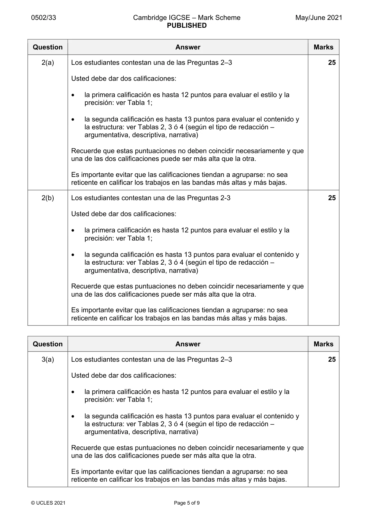 Mark scheme, page 5 of 9