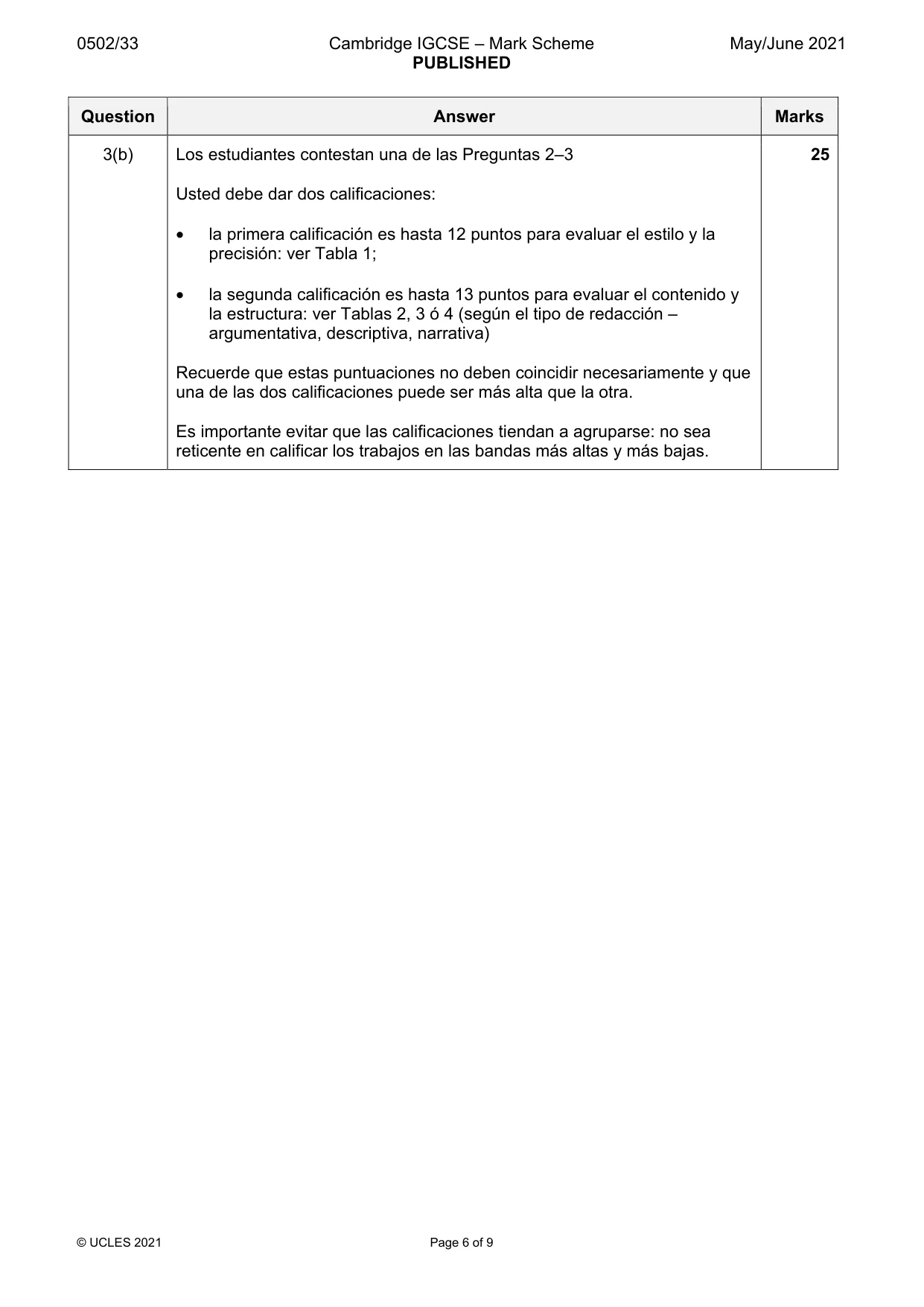 Mark scheme, page 6 of 9
