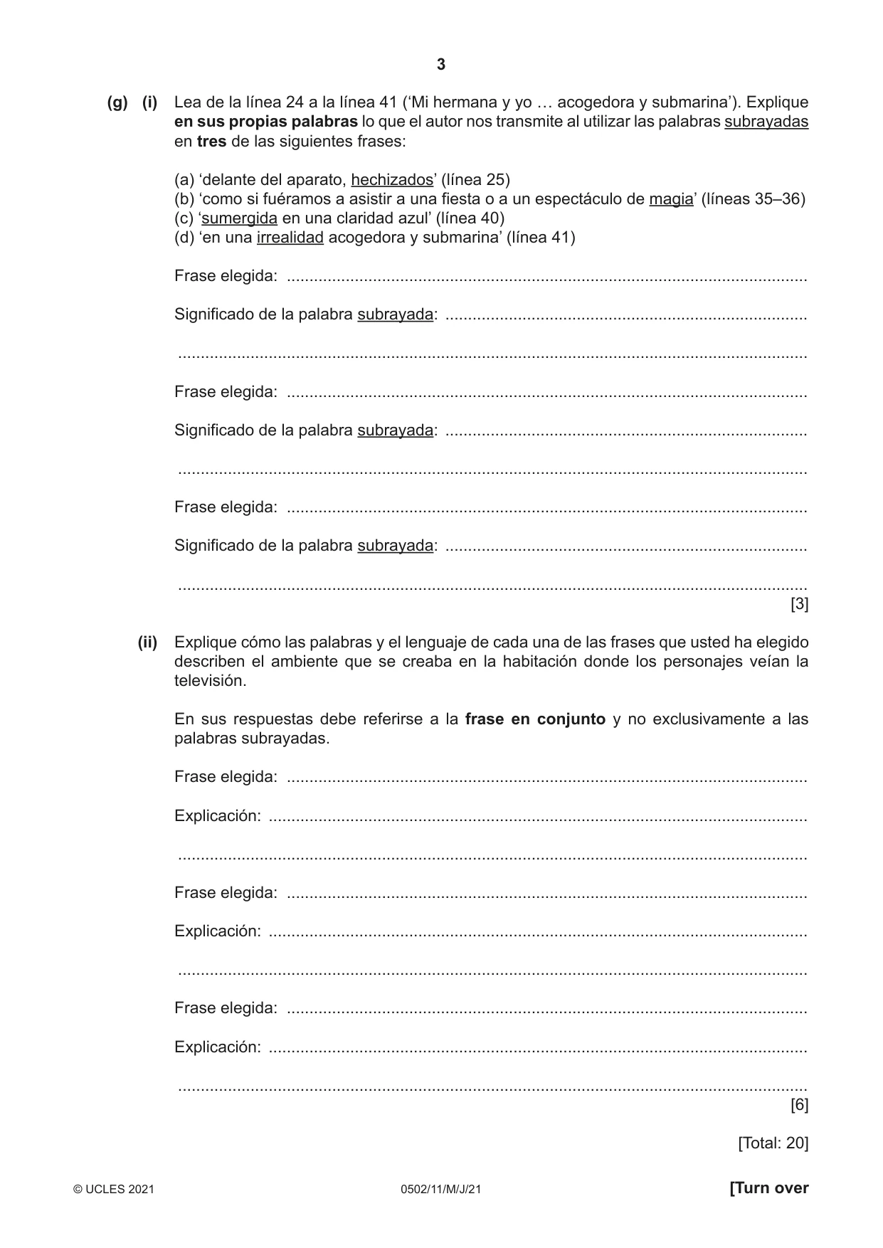 Cambridge IGCSE Spanish - First Language 0502 2021 May/June Paper 1 · Variant 1 question paper, page 3 of 12