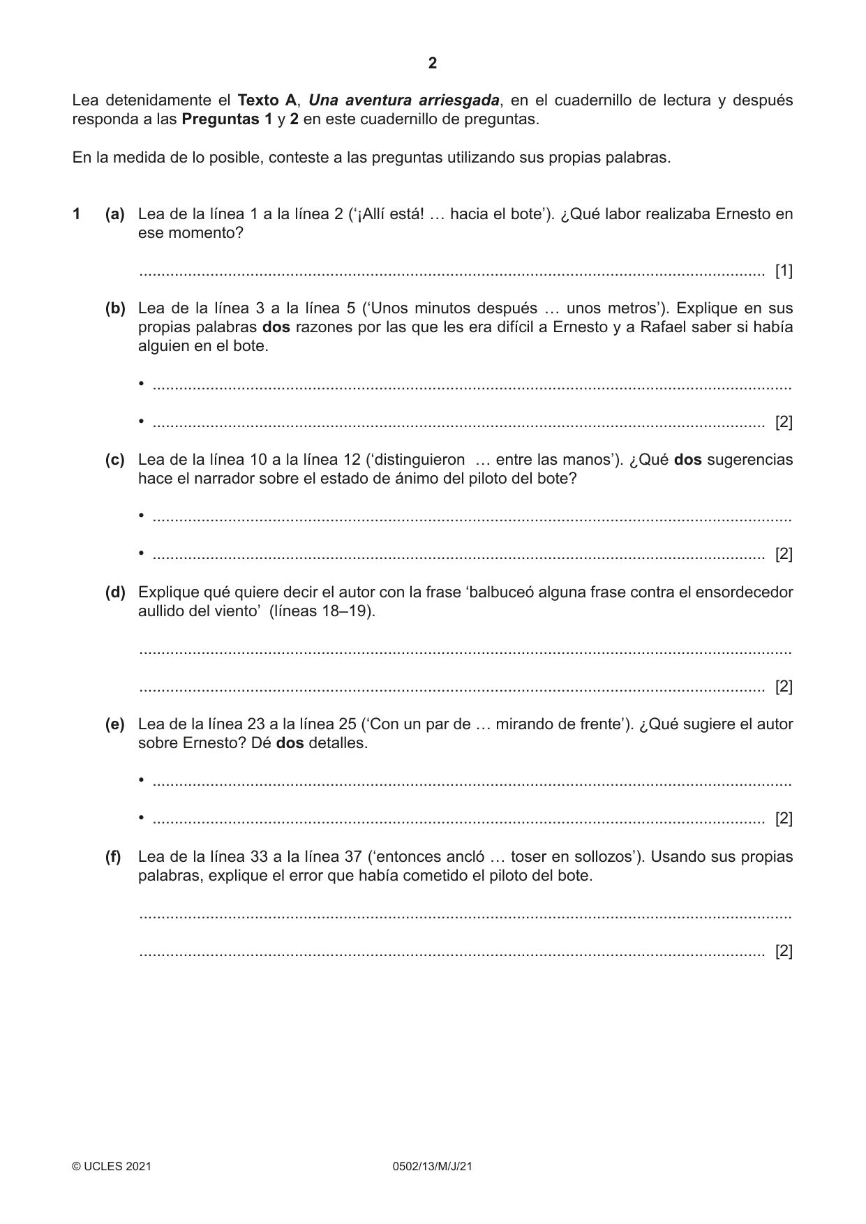 Cambridge IGCSE Spanish - First Language 0502 2021 May/June Paper 1 · Variant 3 question paper, page 2 of 12