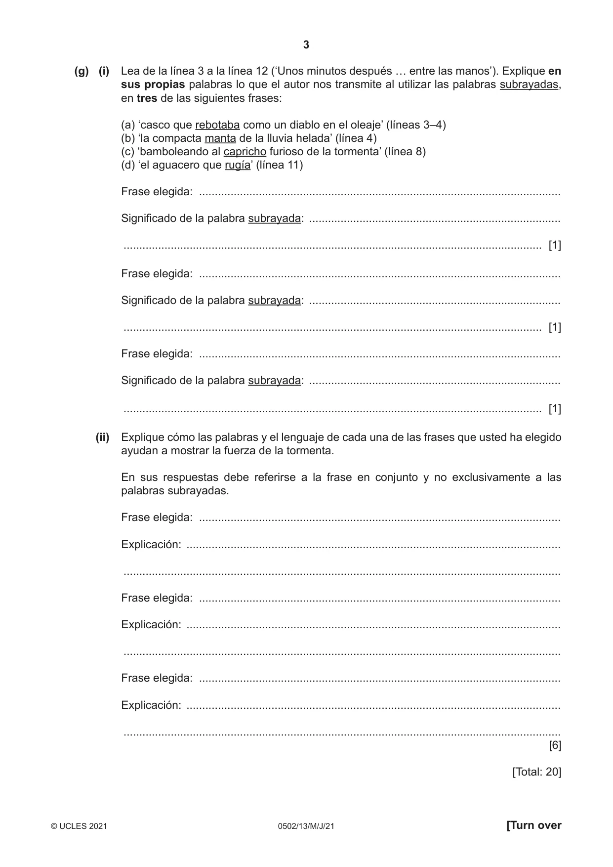 Cambridge IGCSE Spanish - First Language 0502 2021 May/June Paper 1 · Variant 3 question paper, page 3 of 12