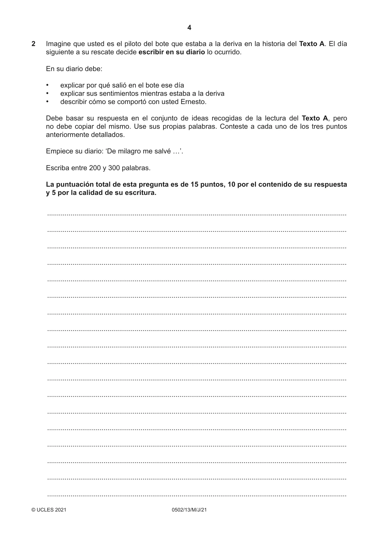 Cambridge IGCSE Spanish - First Language 0502 2021 May/June Paper 1 · Variant 3 question paper, page 4 of 12