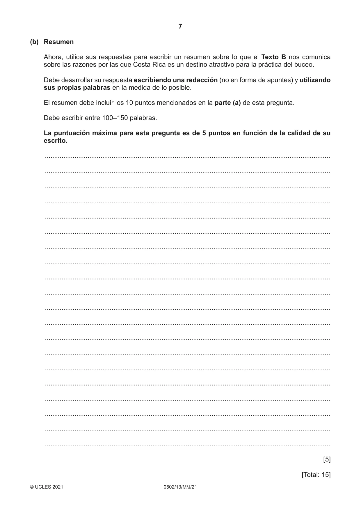 Cambridge IGCSE Spanish - First Language 0502 2021 May/June Paper 1 · Variant 3 question paper, page 7 of 12