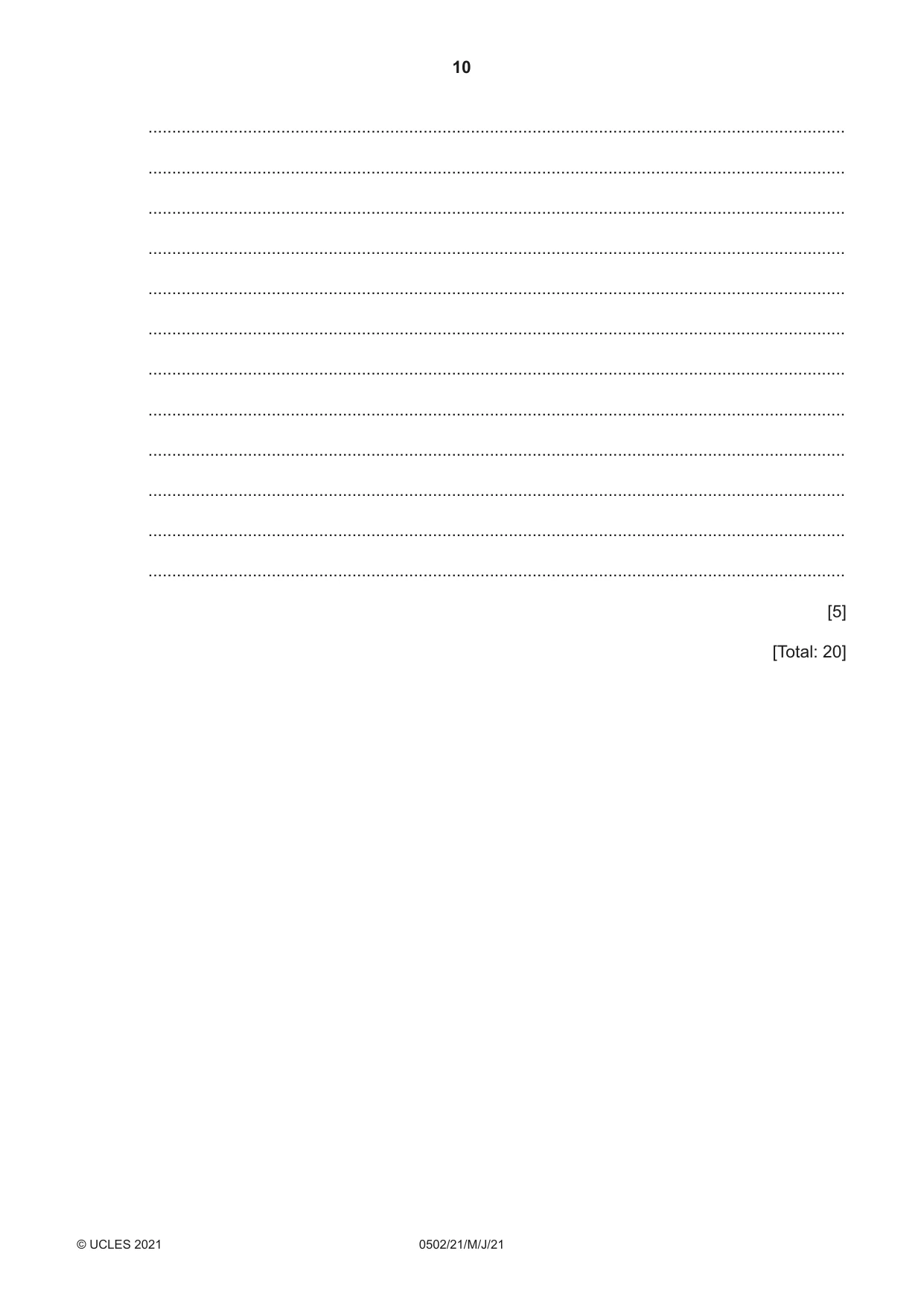 Cambridge IGCSE Spanish - First Language 0502 2021 May/June Paper 2 · Variant 1 question paper, page 10 of 12