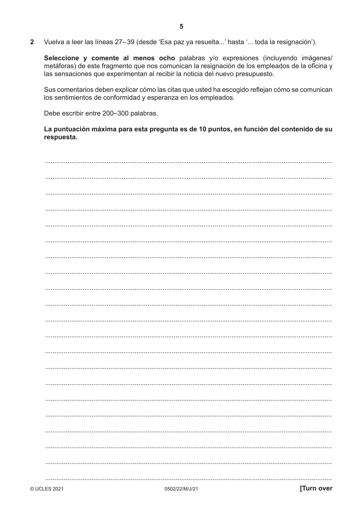 Cambridge IGCSE Spanish - First Language 0502 2021 May/June Paper 2 · Variant 2 question paper, page 5 of 12
