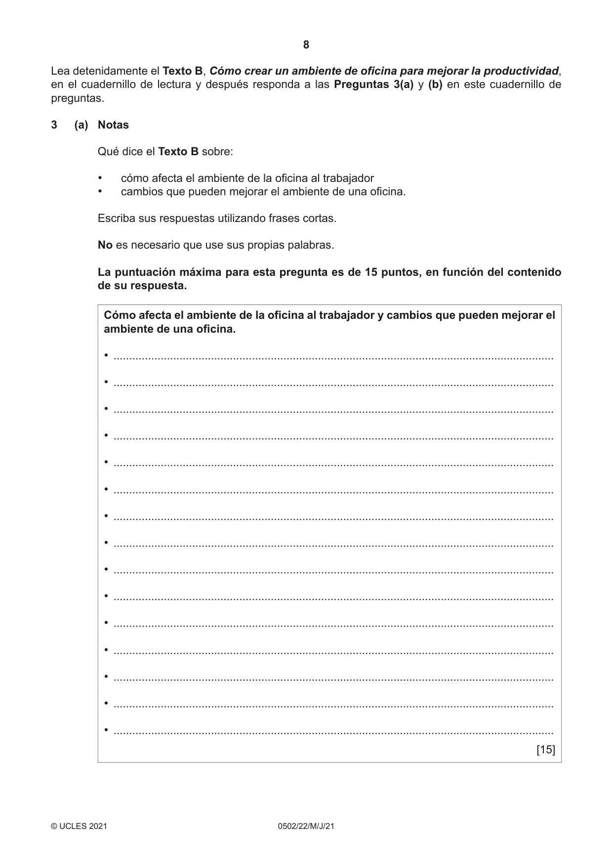Cambridge IGCSE Spanish - First Language 0502 2021 May/June Paper 2 · Variant 2 question paper, page 8 of 12