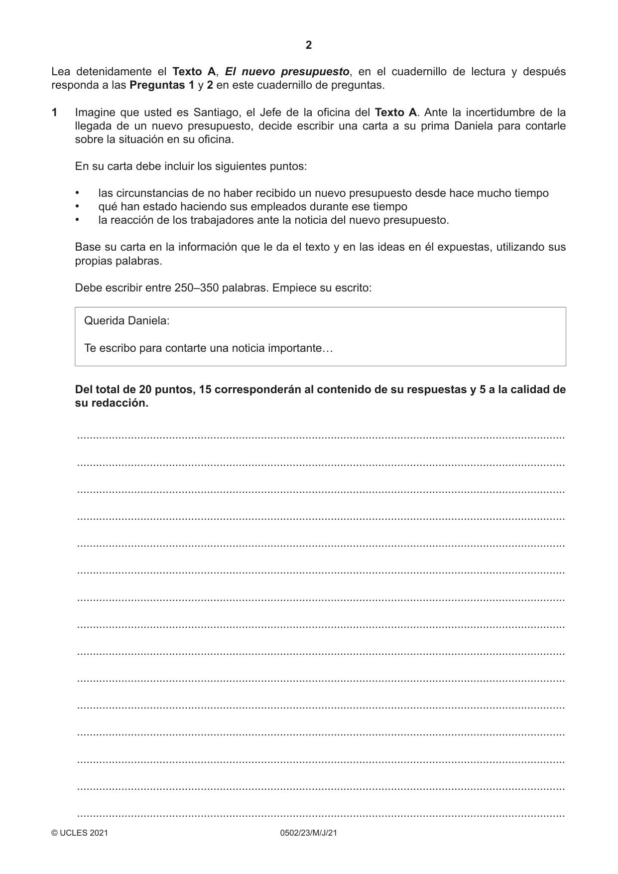 Cambridge IGCSE Spanish - First Language 0502 2021 May/June Paper 2 · Variant 3 question paper, page 2 of 12