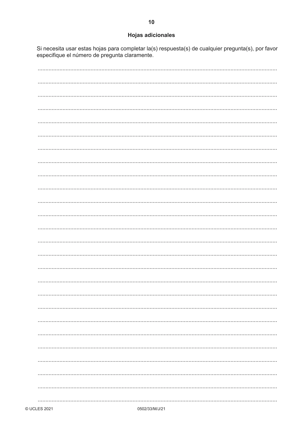 Cambridge IGCSE Spanish - First Language 0502 2021 May/June Paper 3 · Variant 3 question paper, page 10 of 12