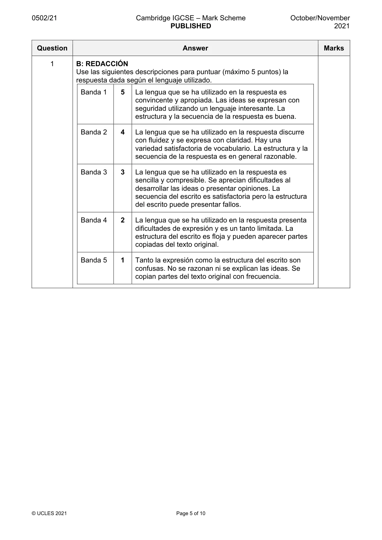 Mark scheme, page 5 of 10