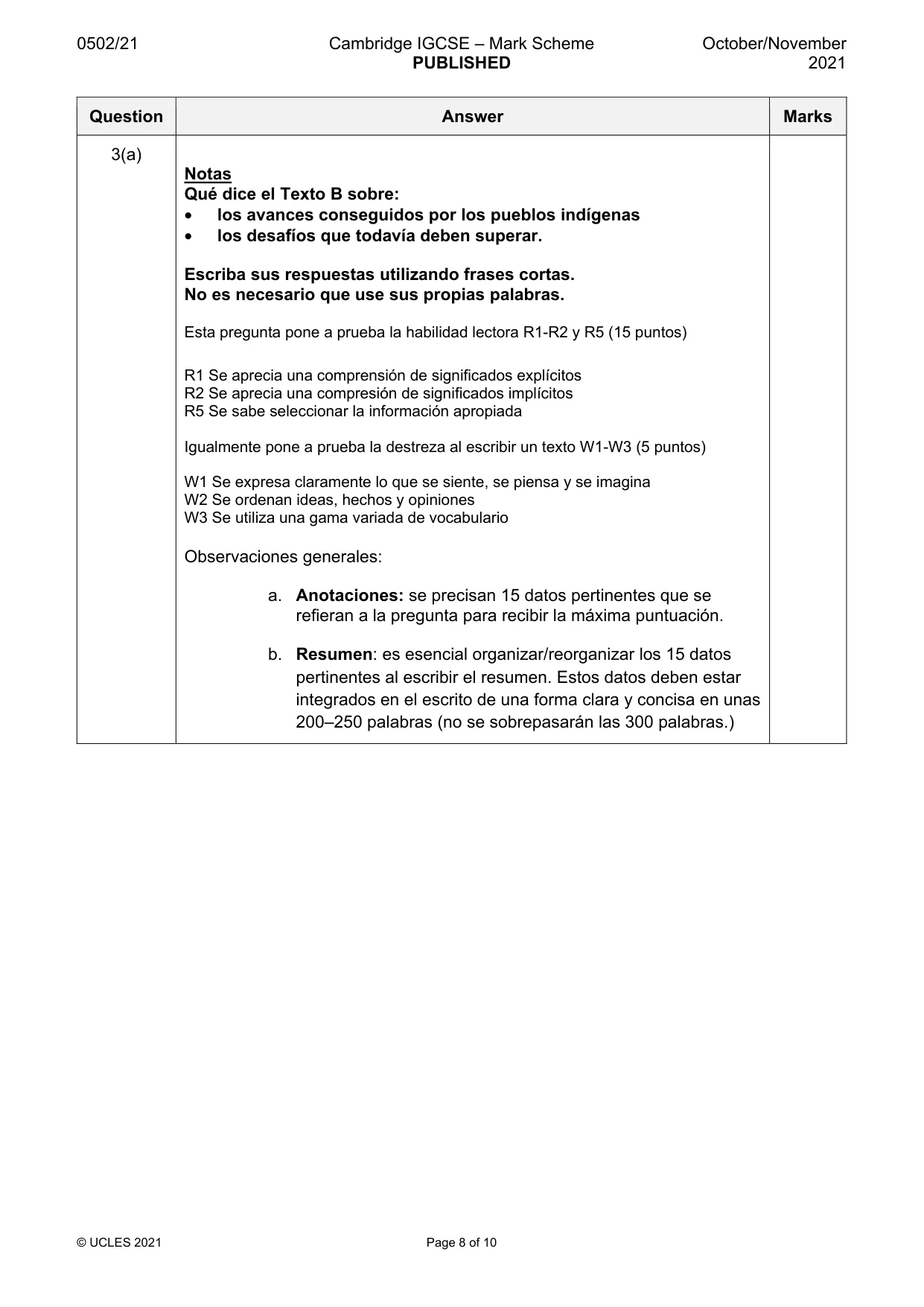 Mark scheme, page 8 of 10