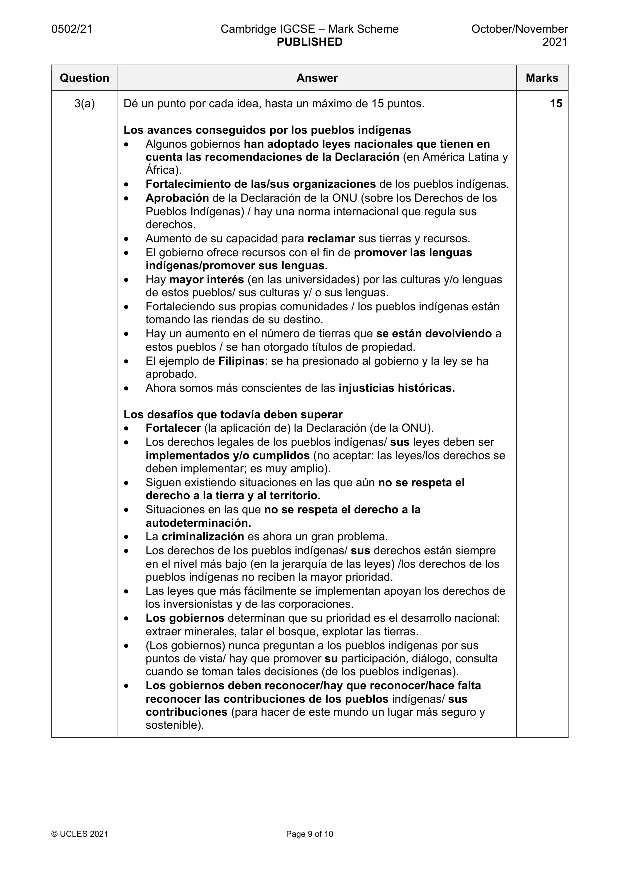 Mark scheme, page 9 of 10