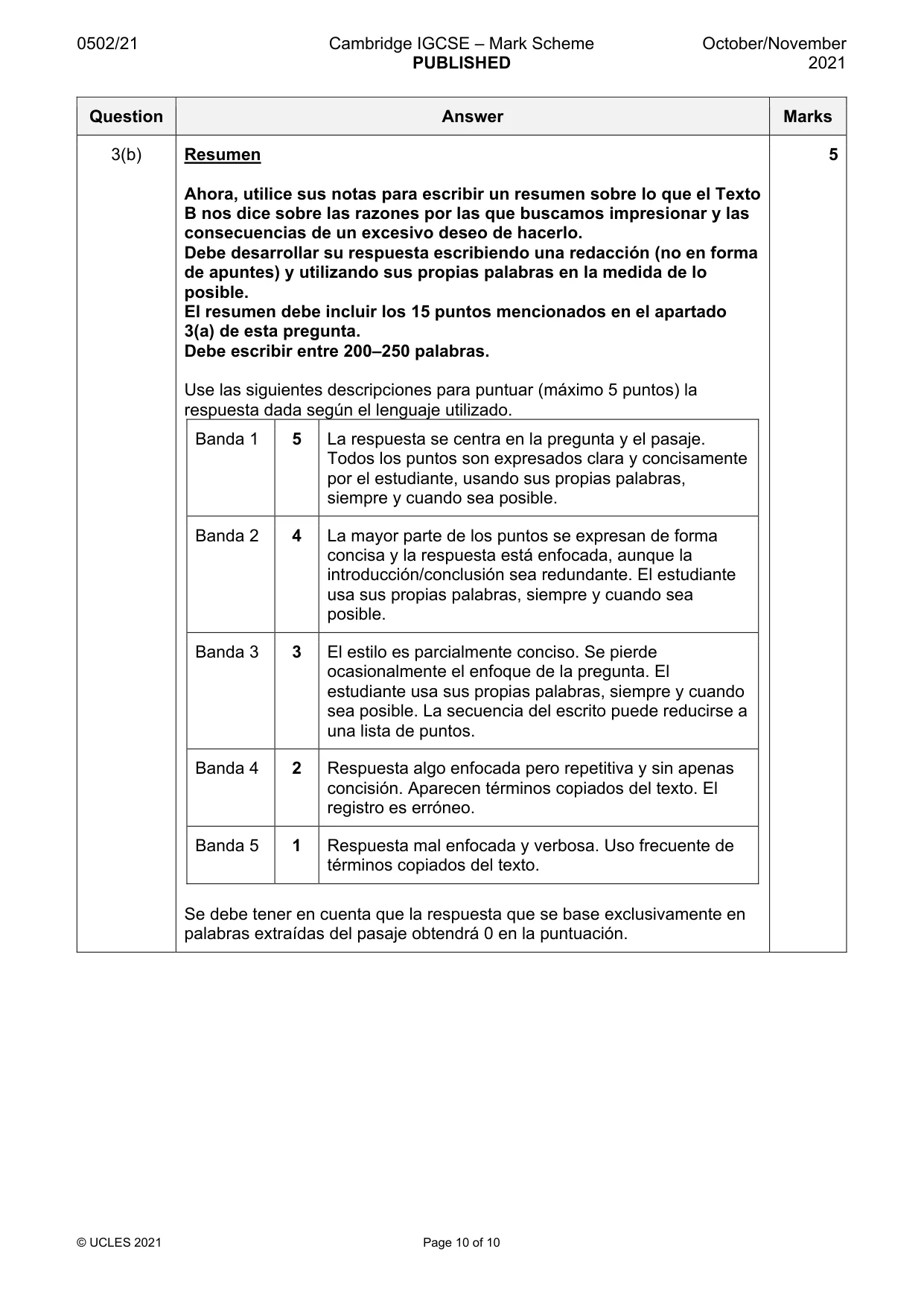 Mark scheme, page 10 of 10