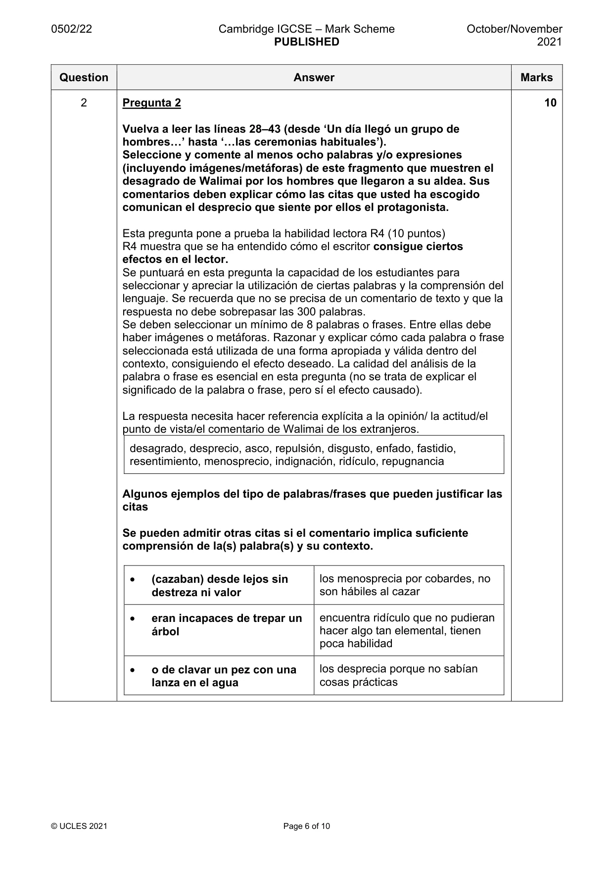Mark scheme, page 6 of 10