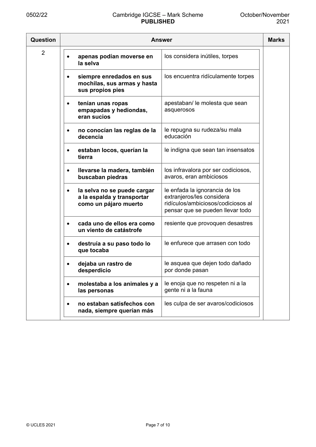Mark scheme, page 7 of 10