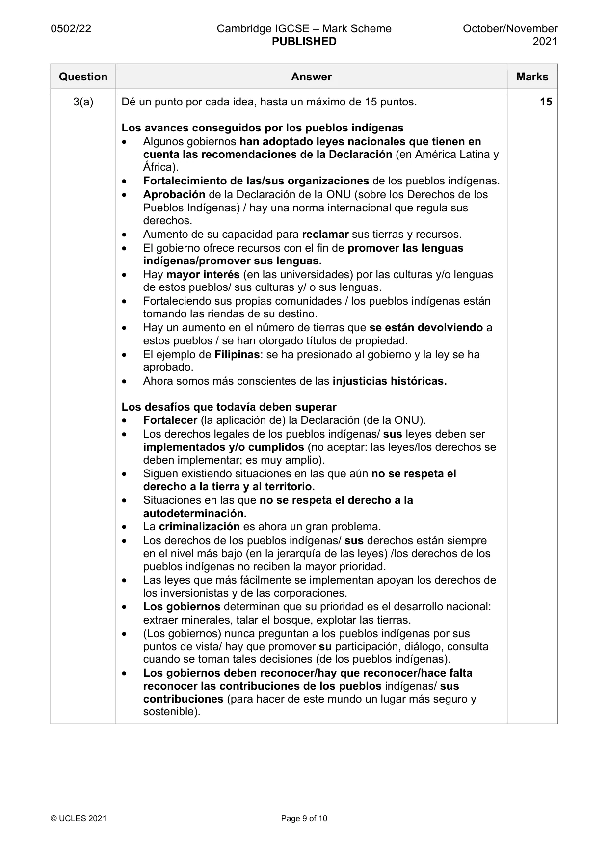 Mark scheme, page 9 of 10