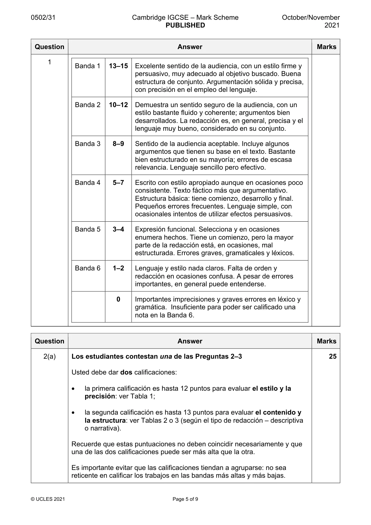 Mark scheme, page 5 of 9