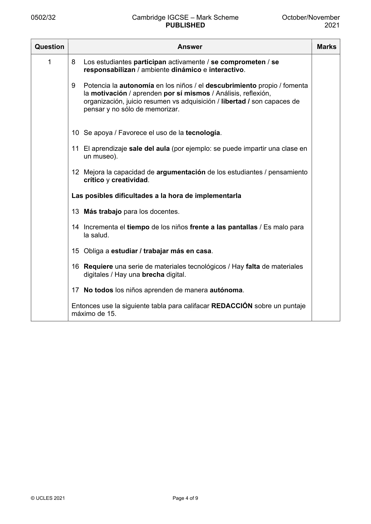 Mark scheme, page 4 of 9