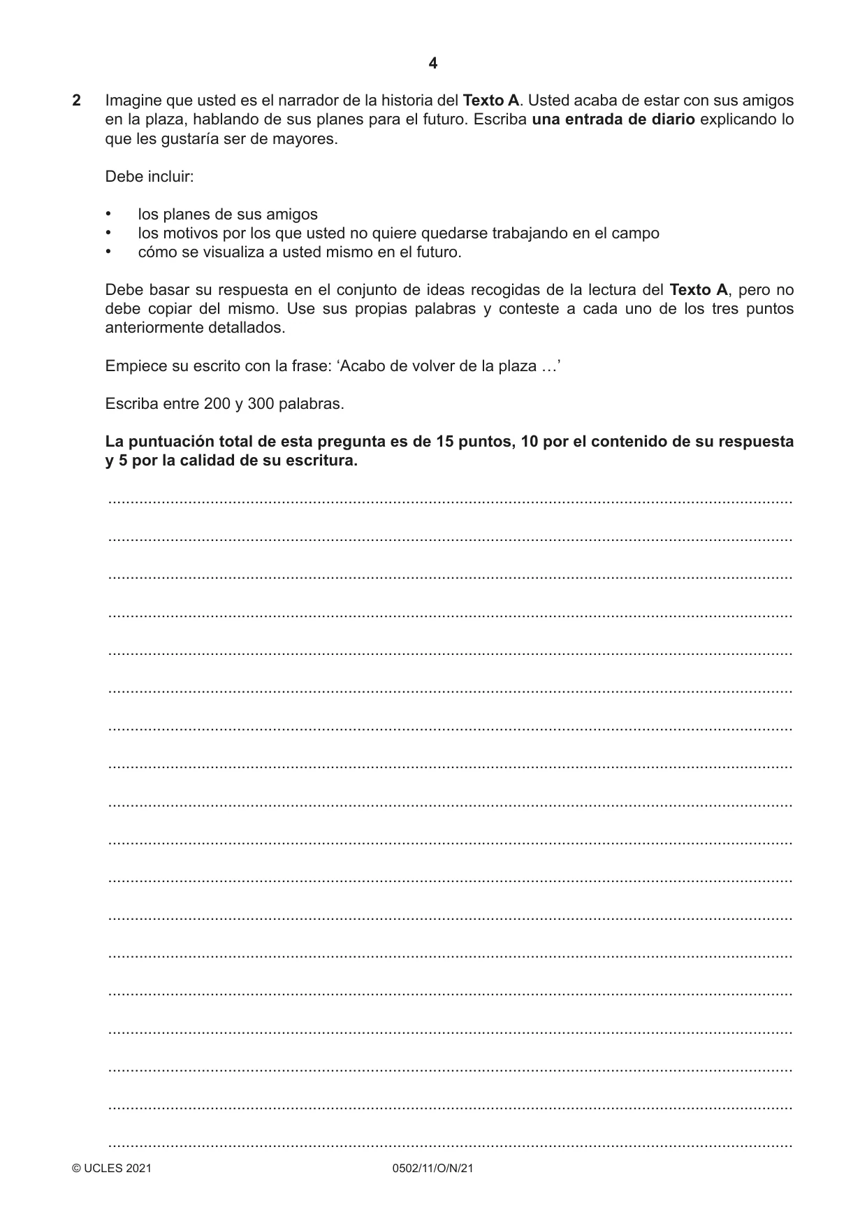 Cambridge IGCSE Spanish - First Language 0502 2021 Oct/Nov Paper 1 · Variant 1 question paper, page 4 of 12