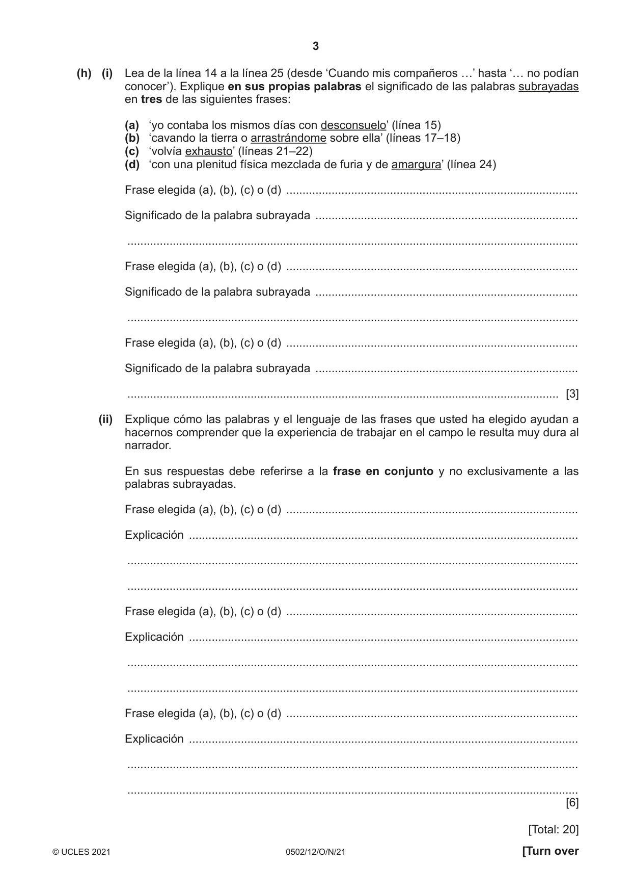 Cambridge IGCSE Spanish - First Language 0502 2021 Oct/Nov Paper 1 · Variant 2 question paper, page 3 of 12