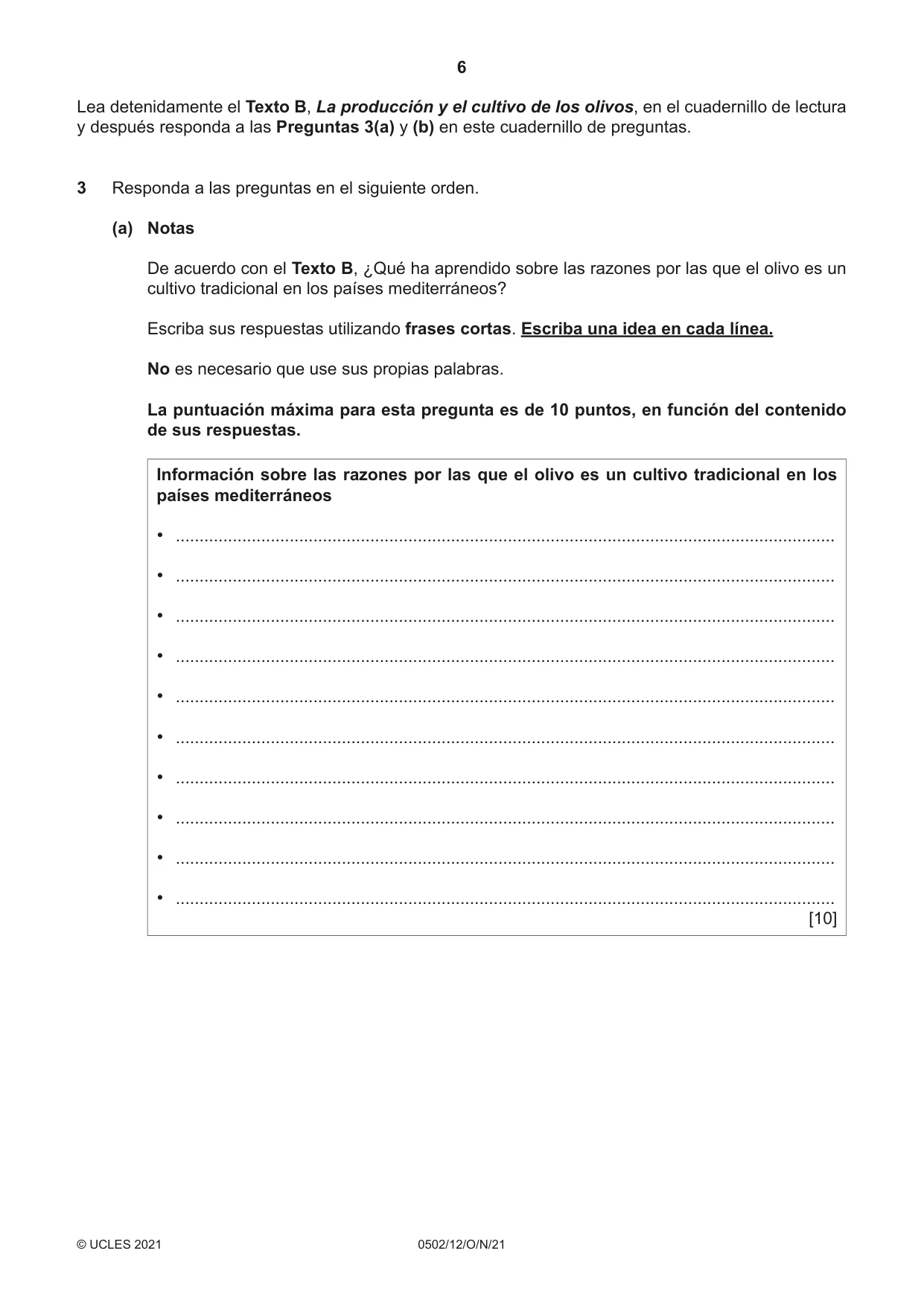 Cambridge IGCSE Spanish - First Language 0502 2021 Oct/Nov Paper 1 · Variant 2 question paper, page 6 of 12