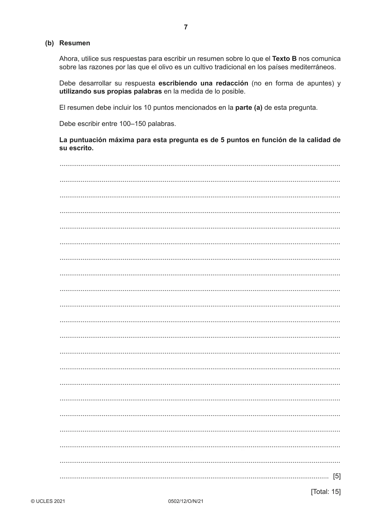 Cambridge IGCSE Spanish - First Language 0502 2021 Oct/Nov Paper 1 · Variant 2 question paper, page 7 of 12