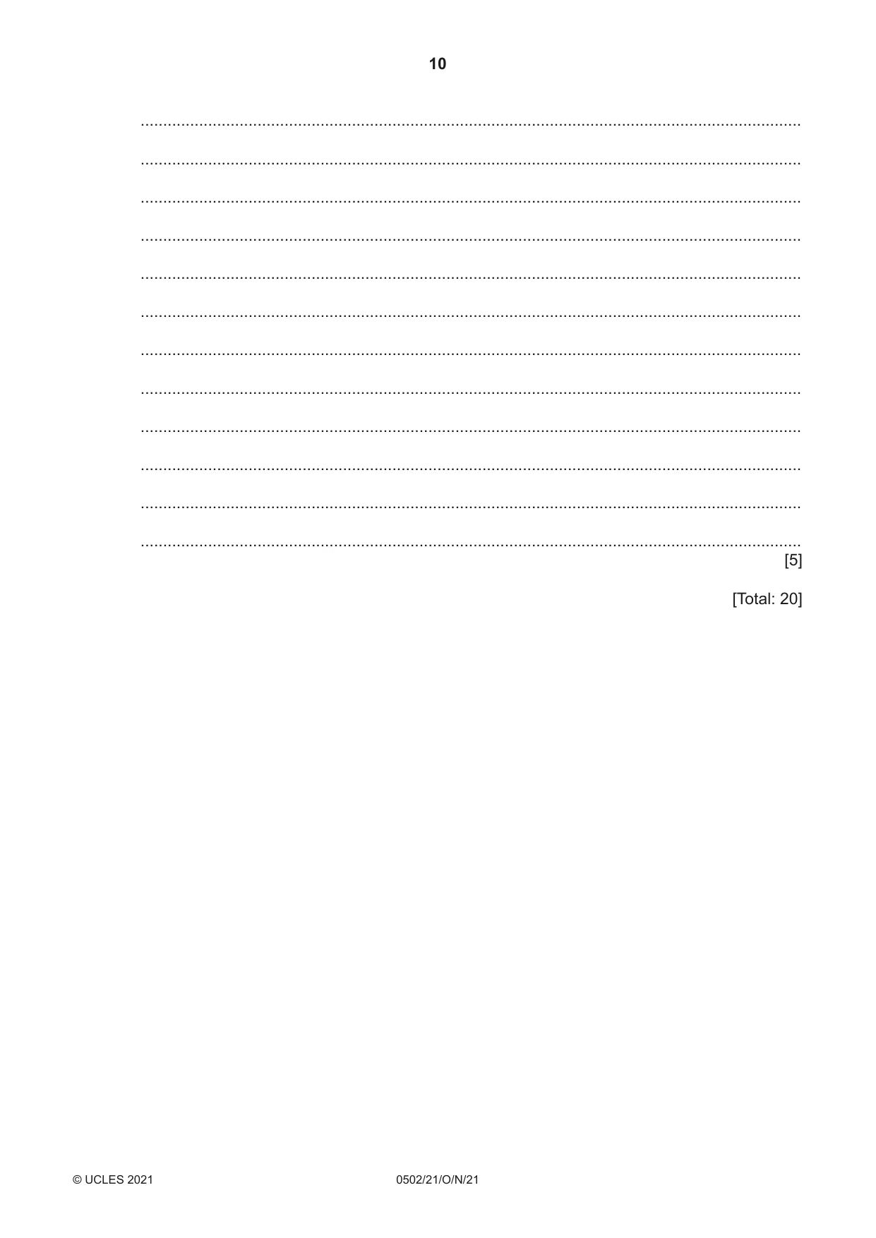 Cambridge IGCSE Spanish - First Language 0502 2021 Oct/Nov Paper 2 · Variant 1 question paper, page 10 of 12