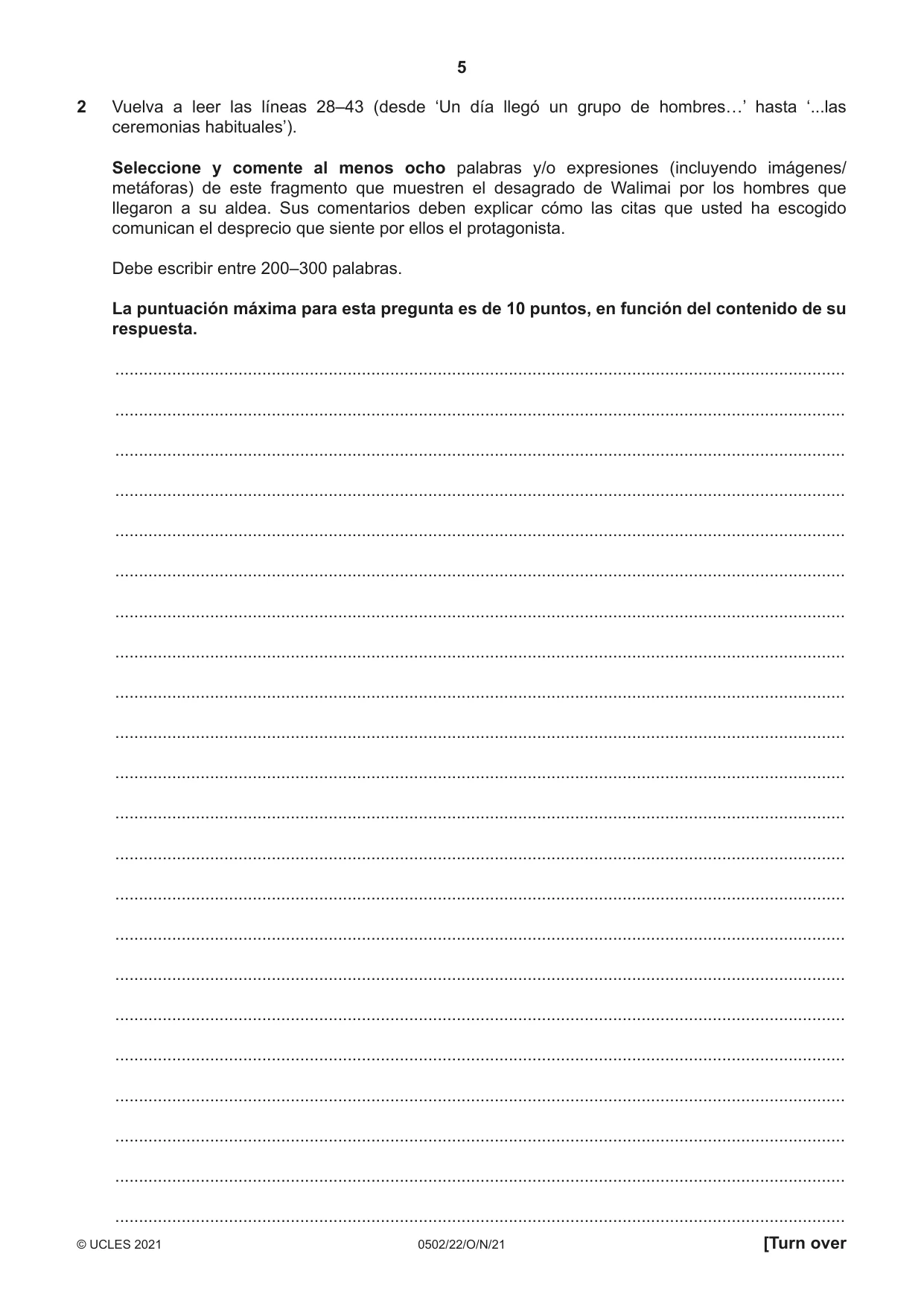 Cambridge IGCSE Spanish - First Language 0502 2021 Oct/Nov Paper 2 · Variant 2 question paper, page 5 of 12