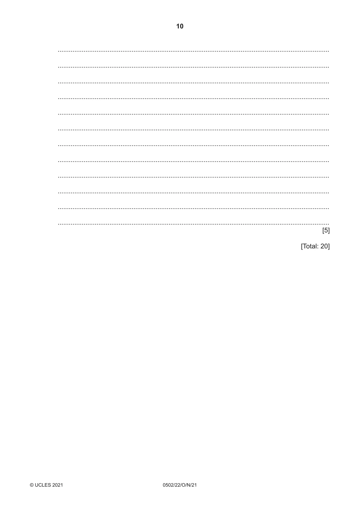 Cambridge IGCSE Spanish - First Language 0502 2021 Oct/Nov Paper 2 · Variant 2 question paper, page 10 of 12