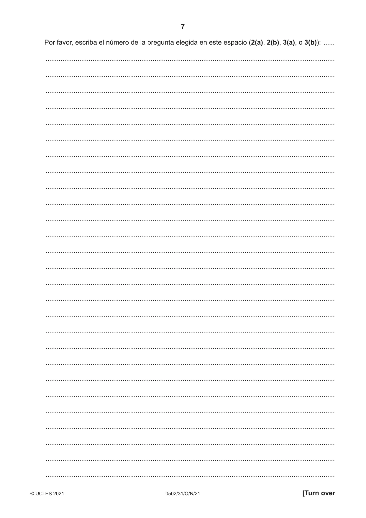 Cambridge IGCSE Spanish - First Language 0502 2021 Oct/Nov Paper 3 · Variant 1 question paper, page 7 of 12