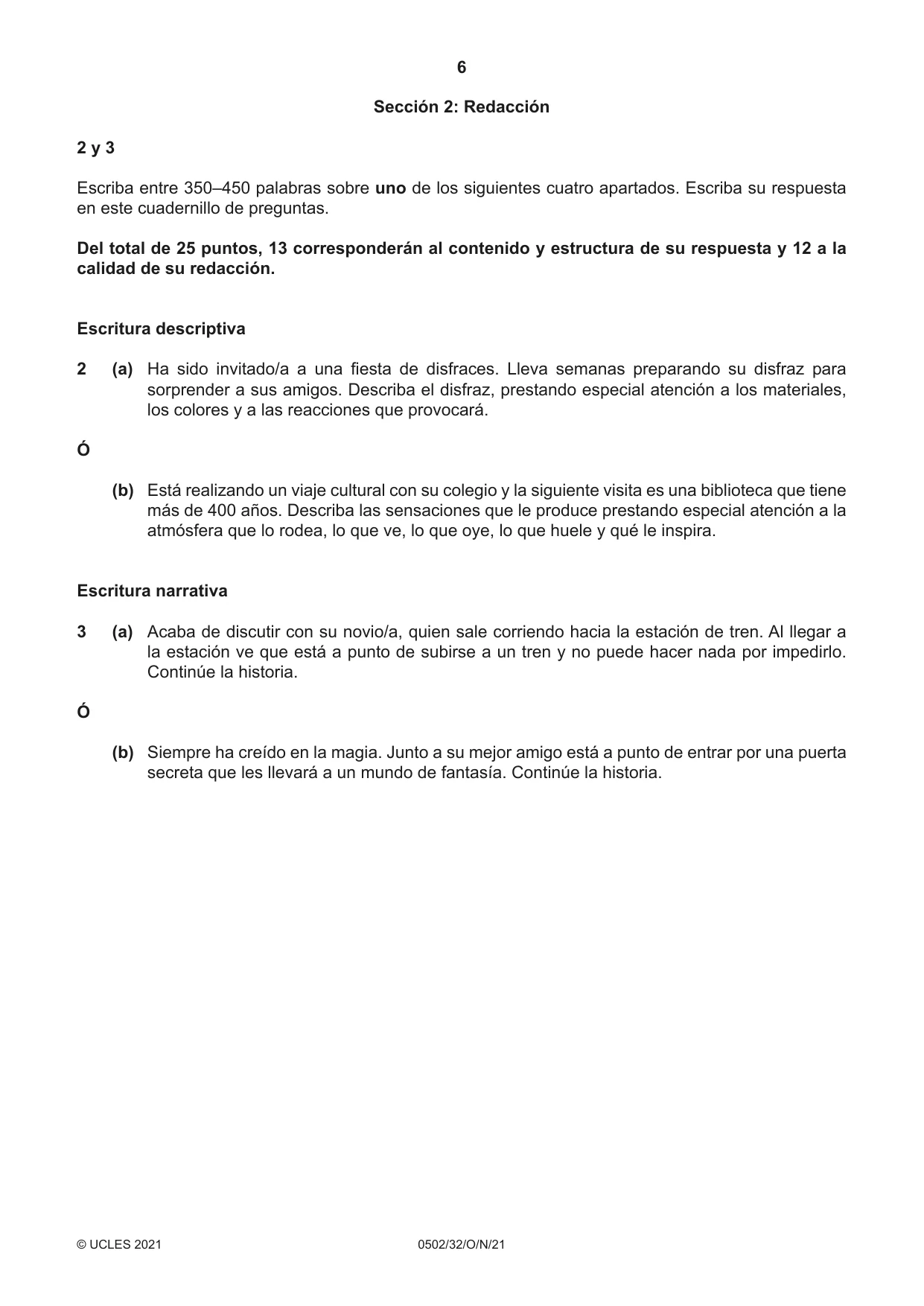 Cambridge IGCSE Spanish - First Language 0502 2021 Oct/Nov Paper 3 · Variant 2 question paper, page 6 of 12