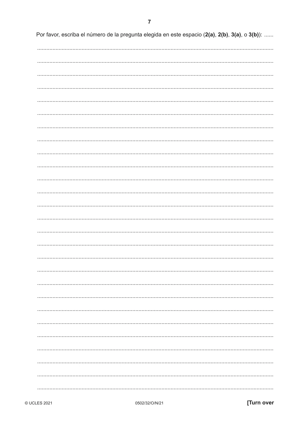 Cambridge IGCSE Spanish - First Language 0502 2021 Oct/Nov Paper 3 · Variant 2 question paper, page 7 of 12