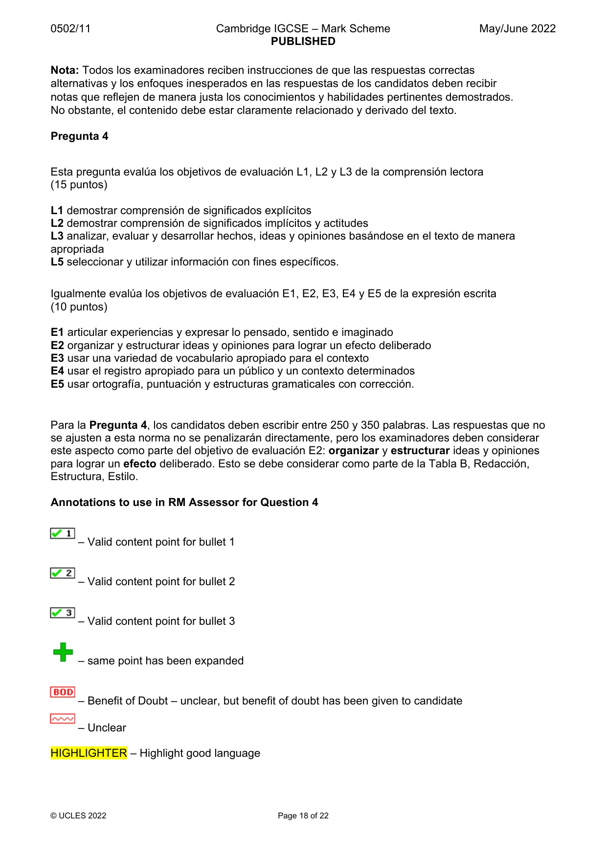 Mark scheme, page 18 of 22