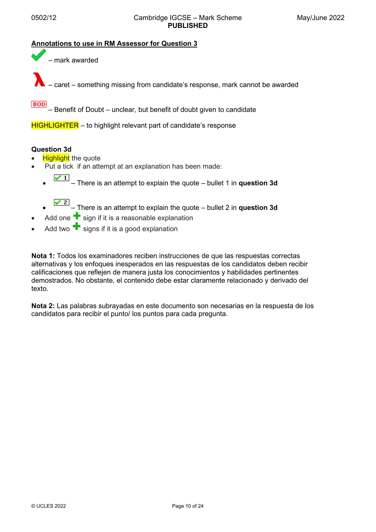 Mark scheme, page 10 of 24
