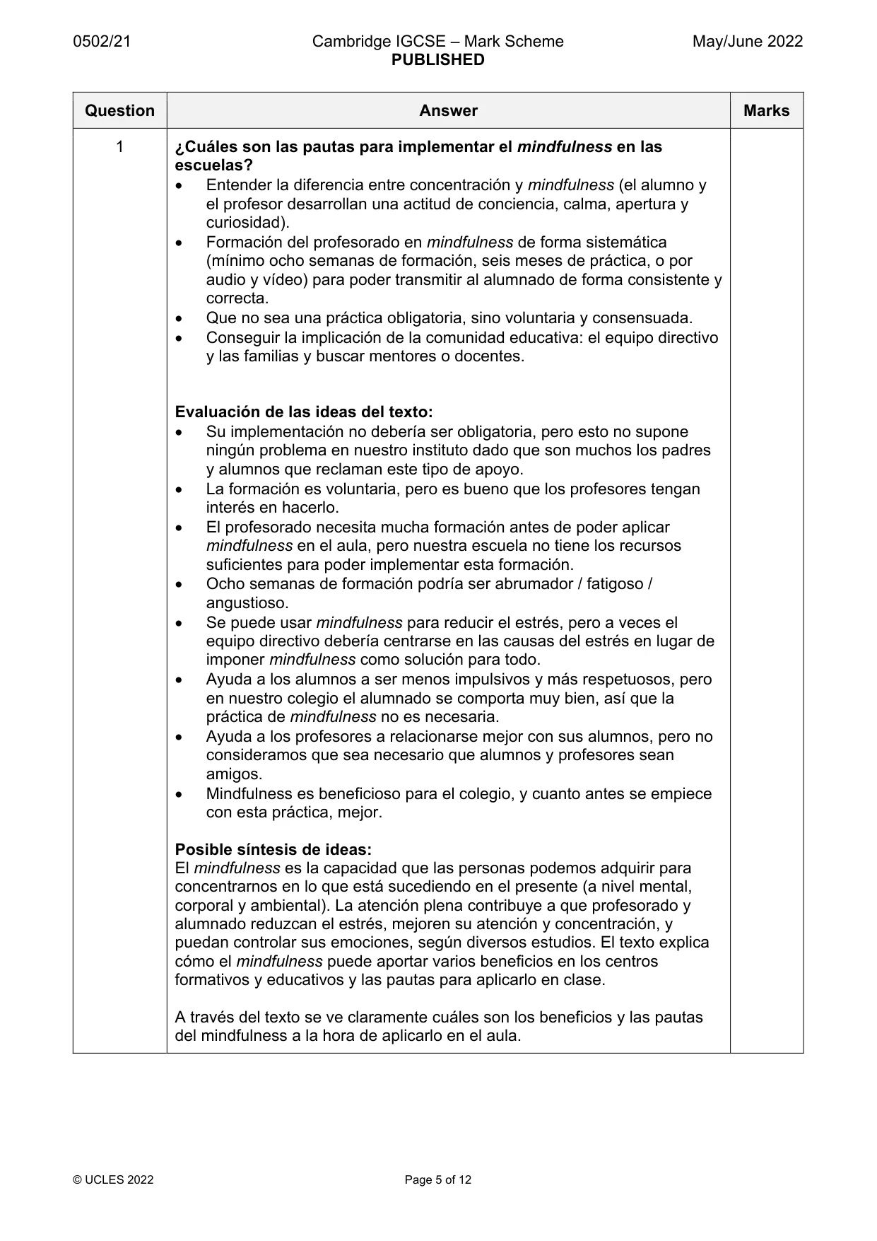 Mark scheme, page 5 of 12
