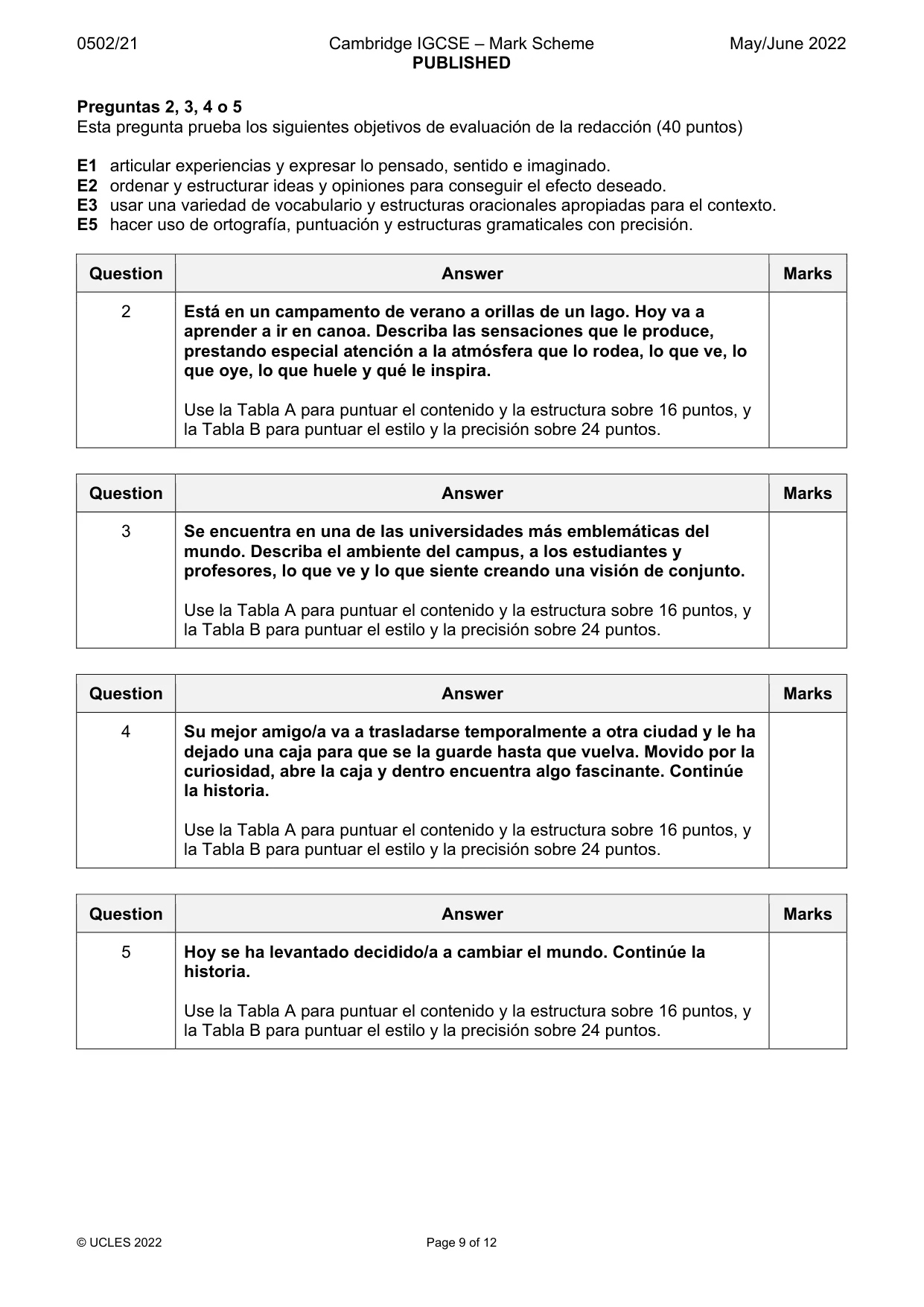 Mark scheme, page 9 of 12