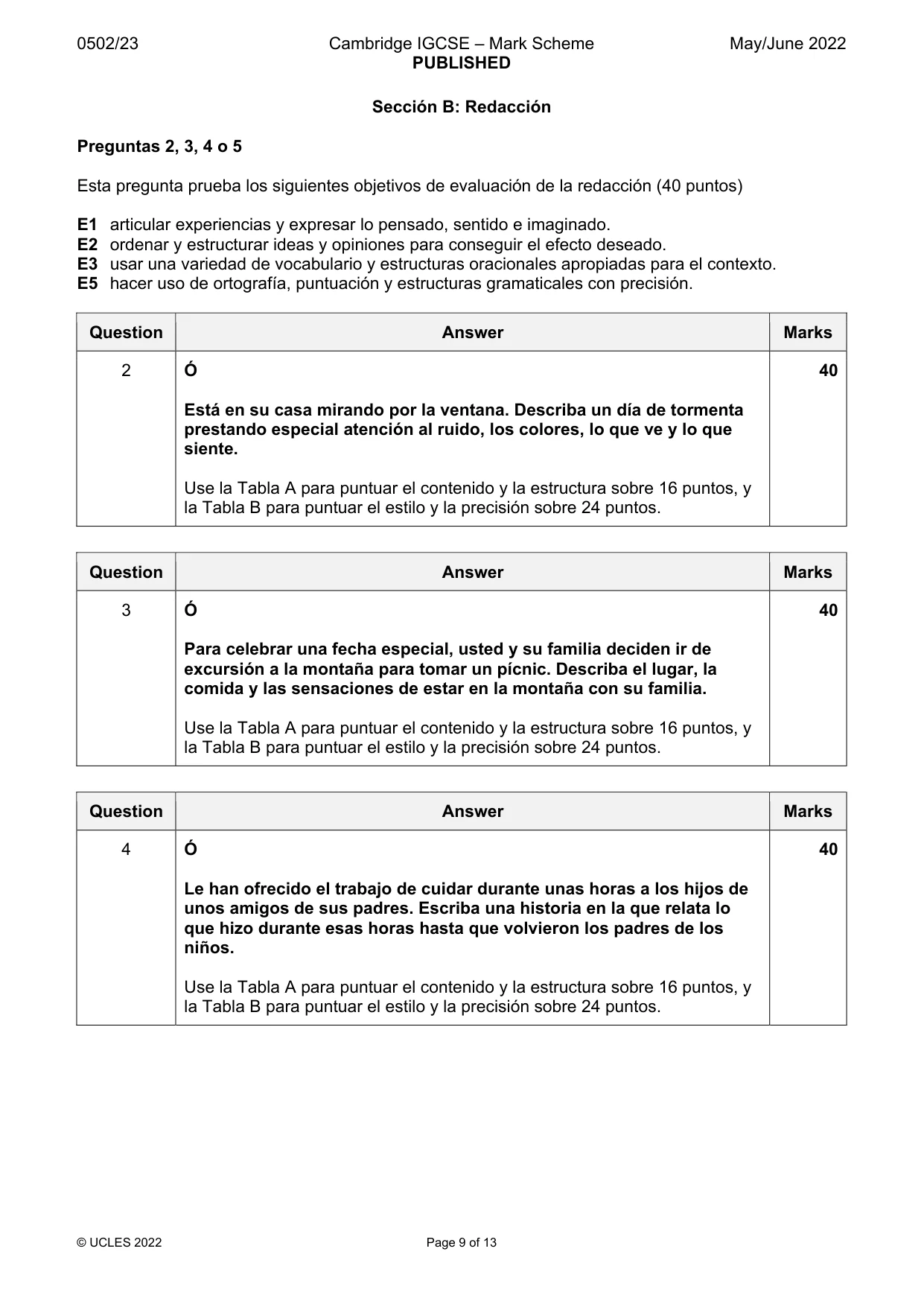 Mark scheme, page 9 of 13