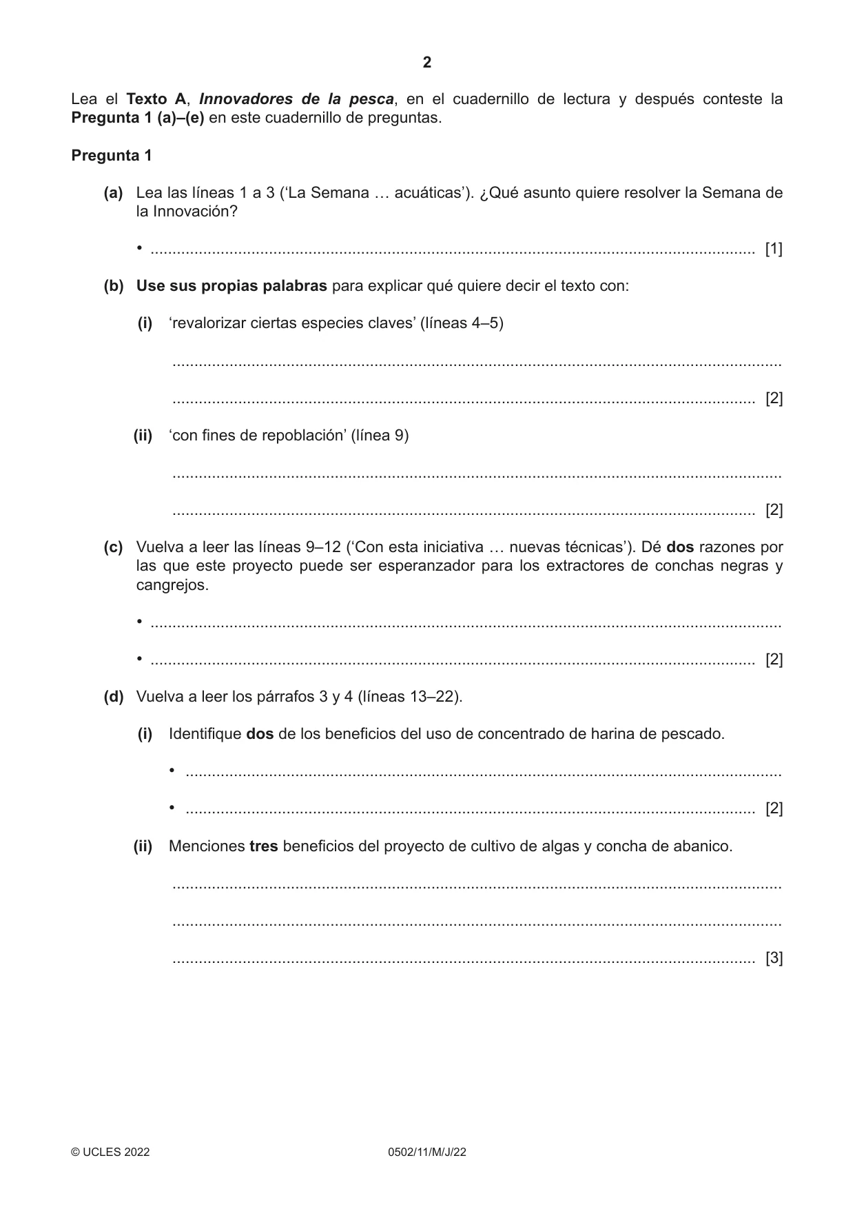 Cambridge IGCSE Spanish - First Language 0502 2022 May/June Paper 1 · Variant 1 question paper, page 2 of 16