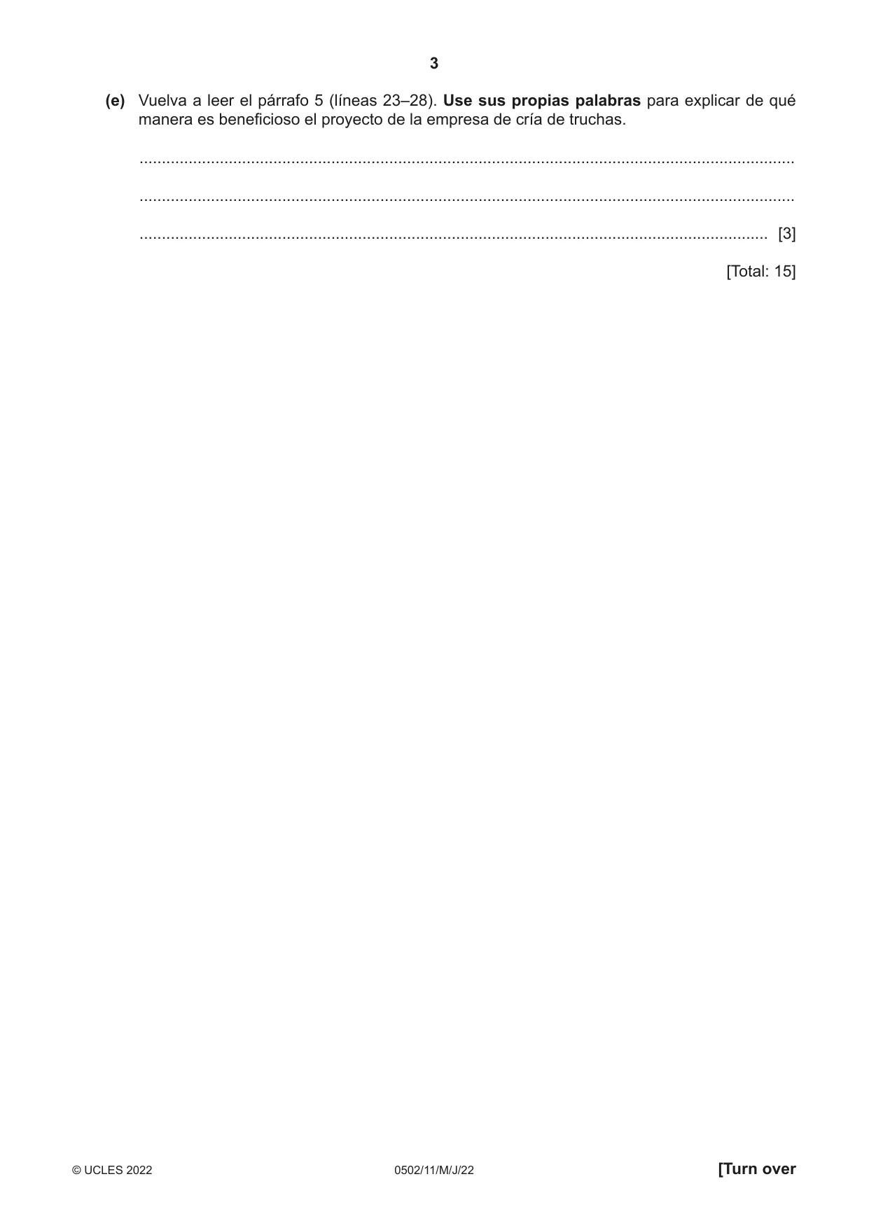 Cambridge IGCSE Spanish - First Language 0502 2022 May/June Paper 1 · Variant 1 question paper, page 3 of 16