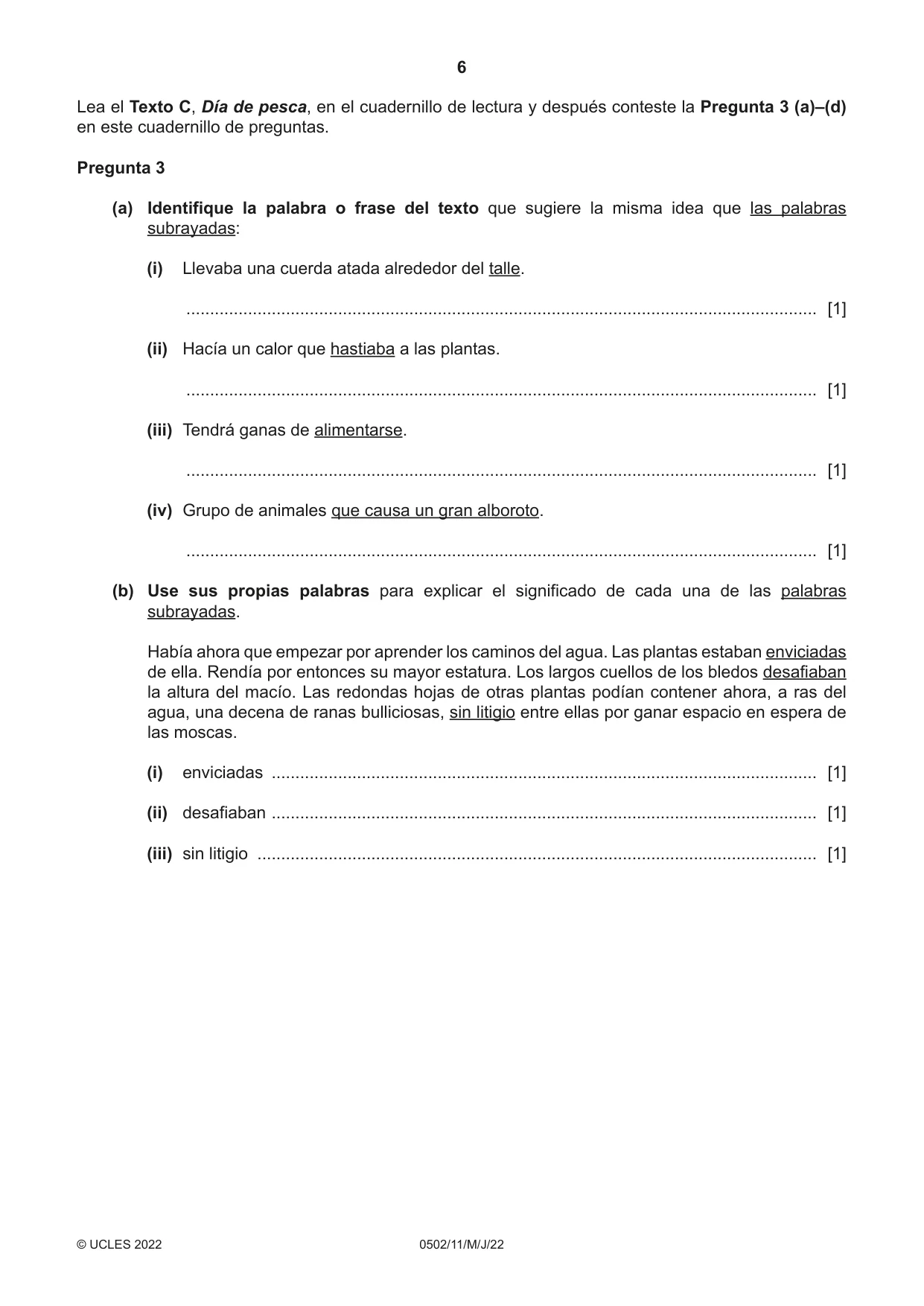 Cambridge IGCSE Spanish - First Language 0502 2022 May/June Paper 1 · Variant 1 question paper, page 6 of 16