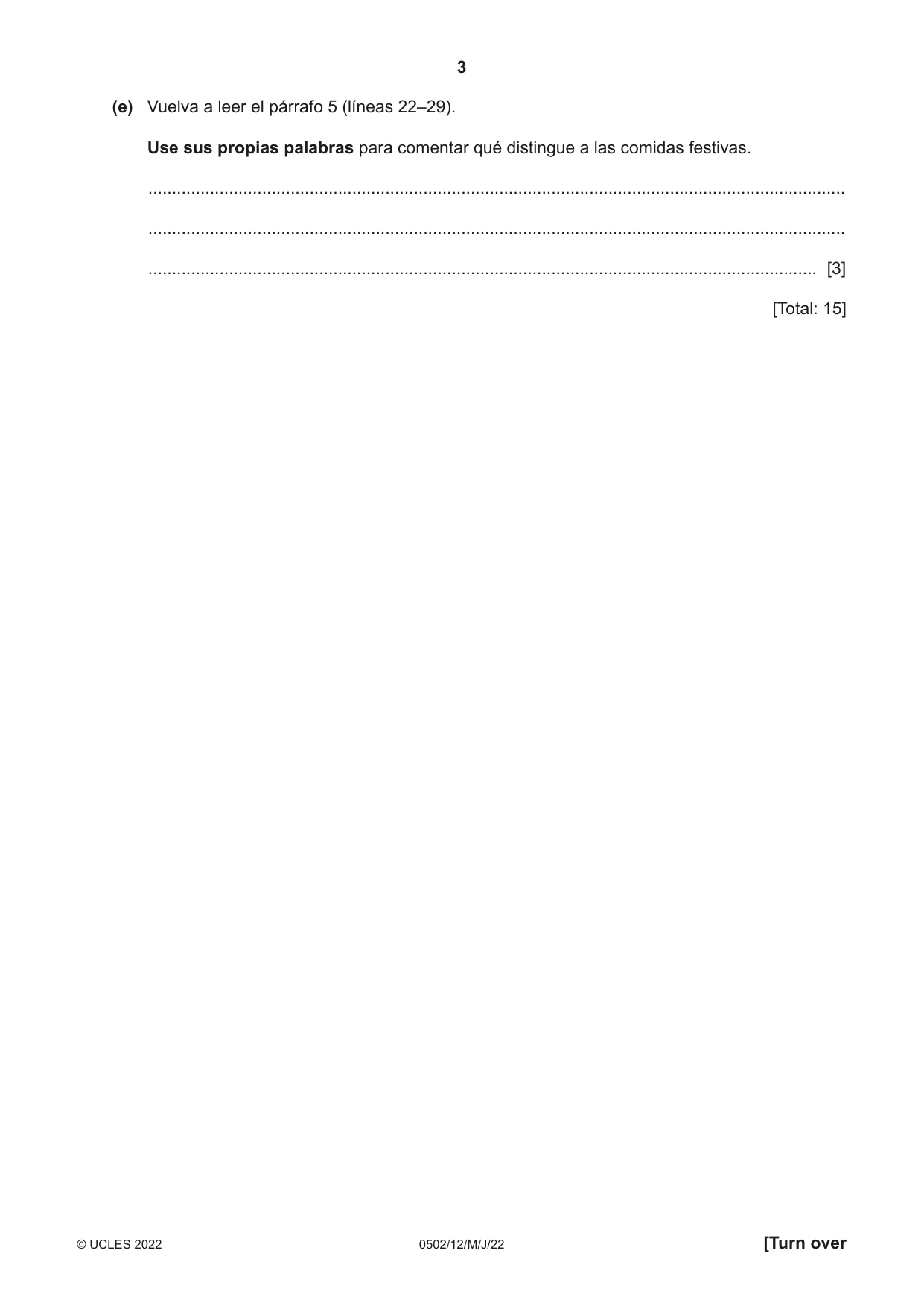 Cambridge IGCSE Spanish - First Language 0502 2022 May/June Paper 1 · Variant 2 question paper, page 3 of 16