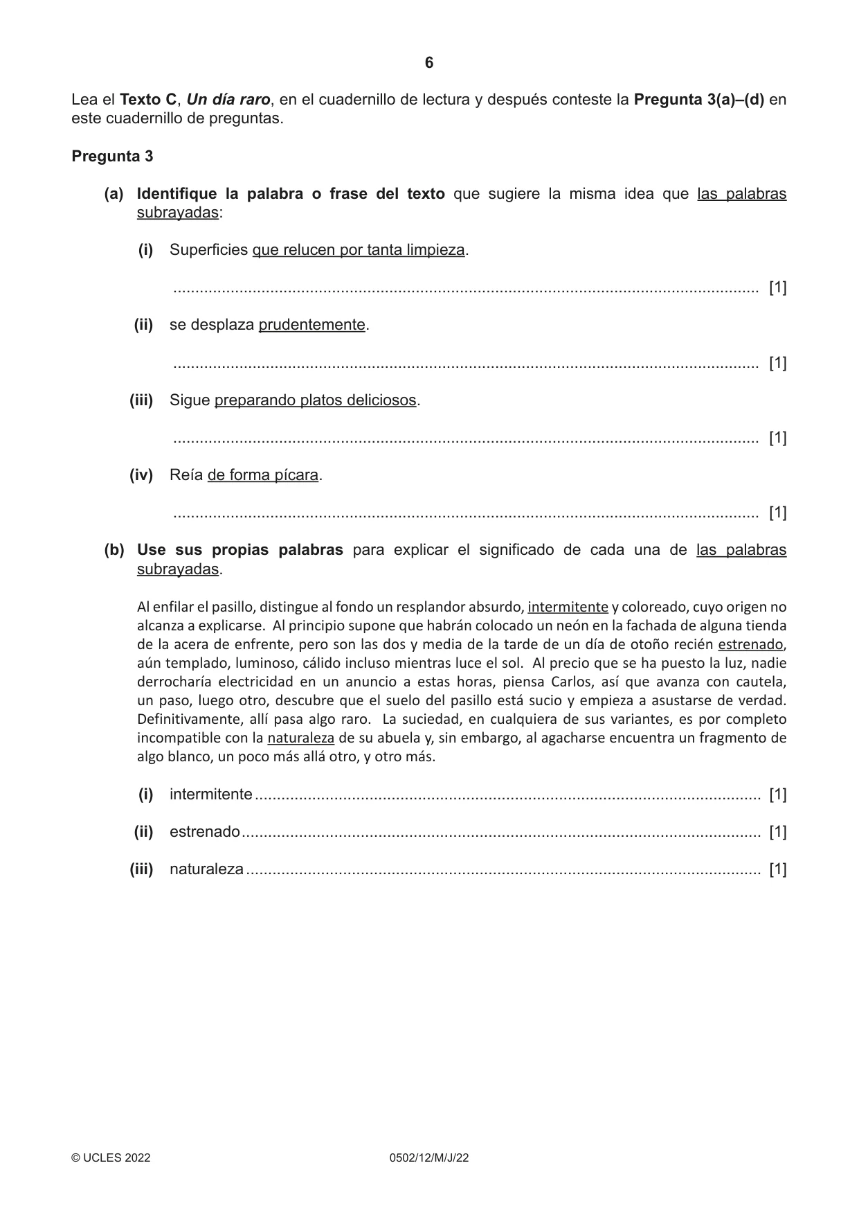Cambridge IGCSE Spanish - First Language 0502 2022 May/June Paper 1 · Variant 2 question paper, page 6 of 16