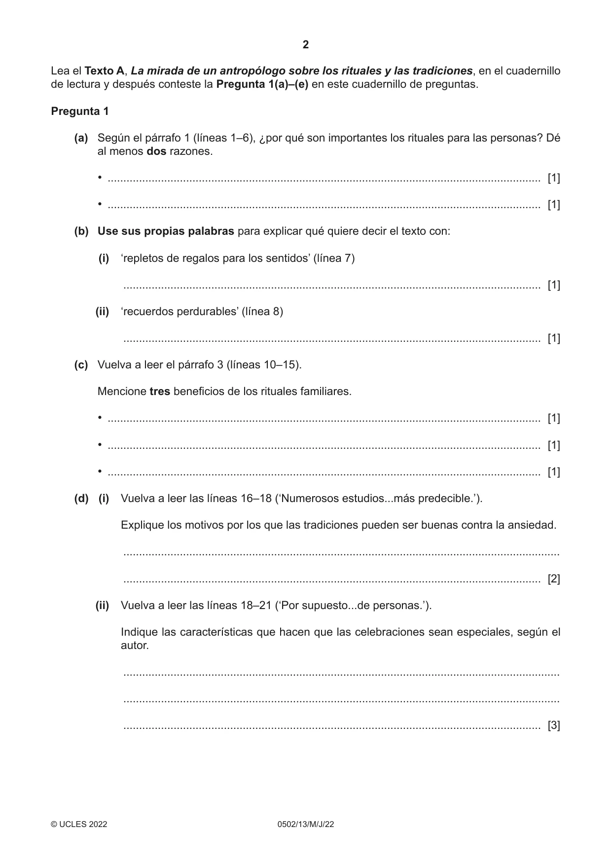 Cambridge IGCSE Spanish - First Language 0502 2022 May/June Paper 1 · Variant 3 question paper, page 2 of 16