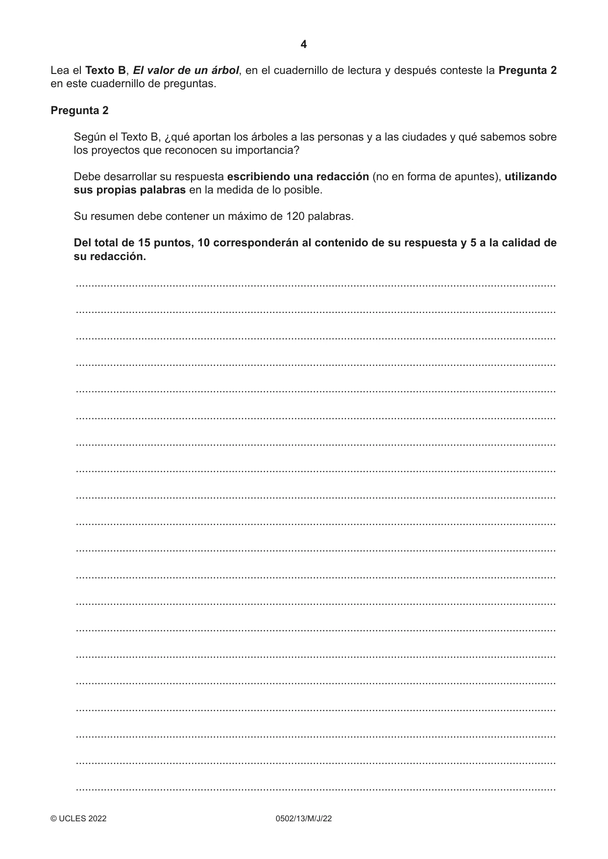 Cambridge IGCSE Spanish - First Language 0502 2022 May/June Paper 1 · Variant 3 question paper, page 4 of 16