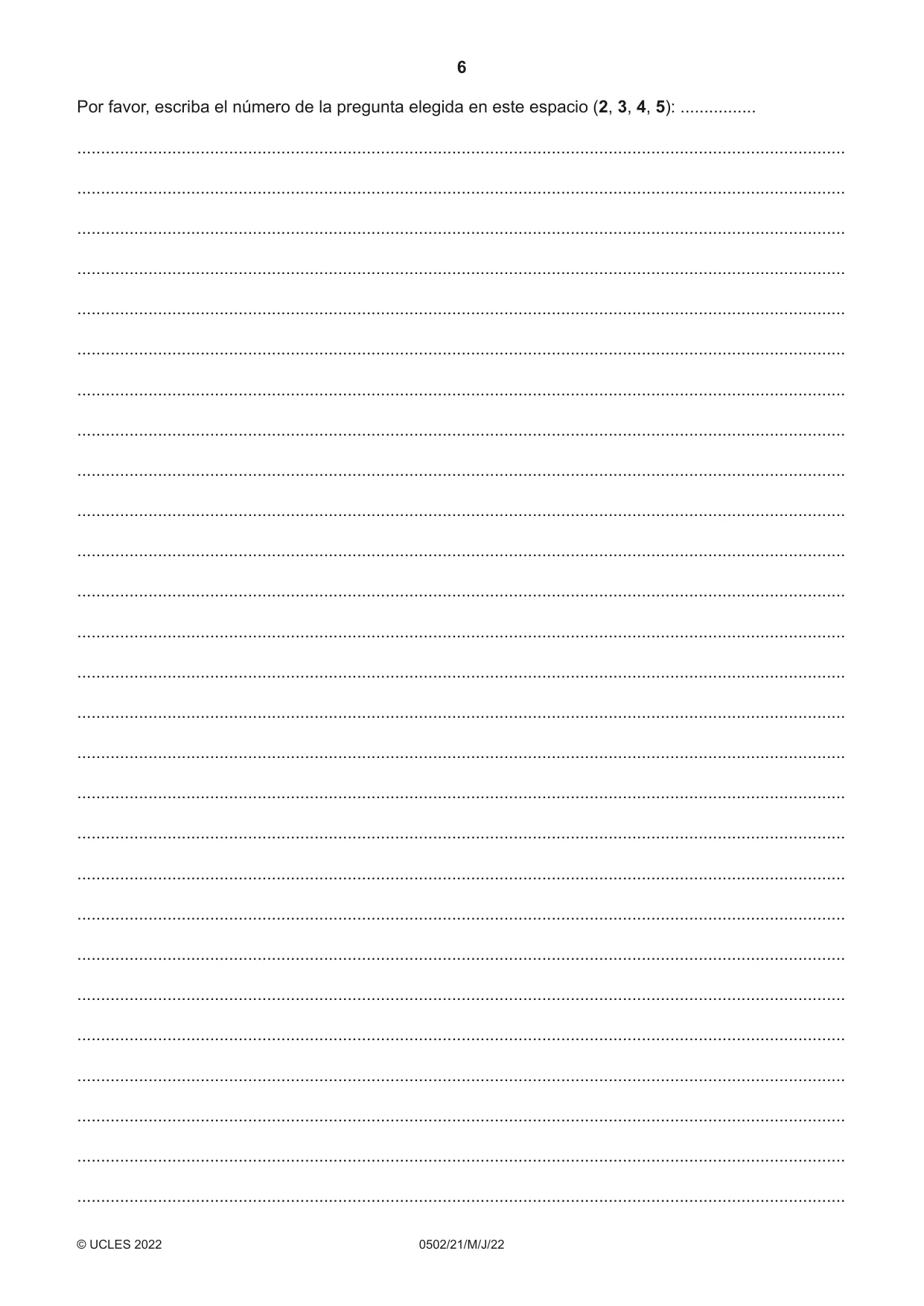 Cambridge IGCSE Spanish - First Language 0502 2022 May/June Paper 2 · Variant 1 question paper, page 6 of 12